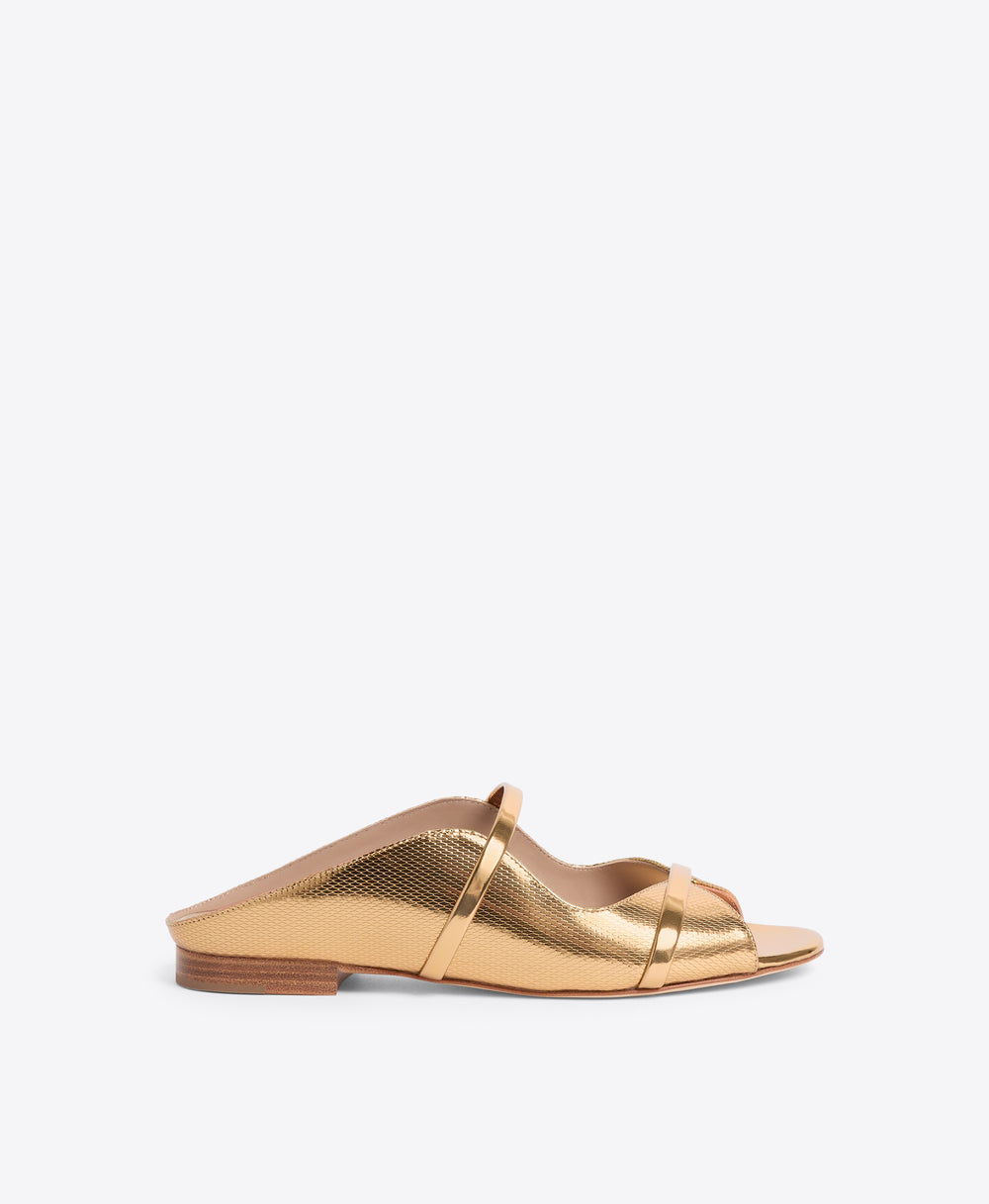 Norah Gold Embossed Leather Flat Sandals Malone Souliers