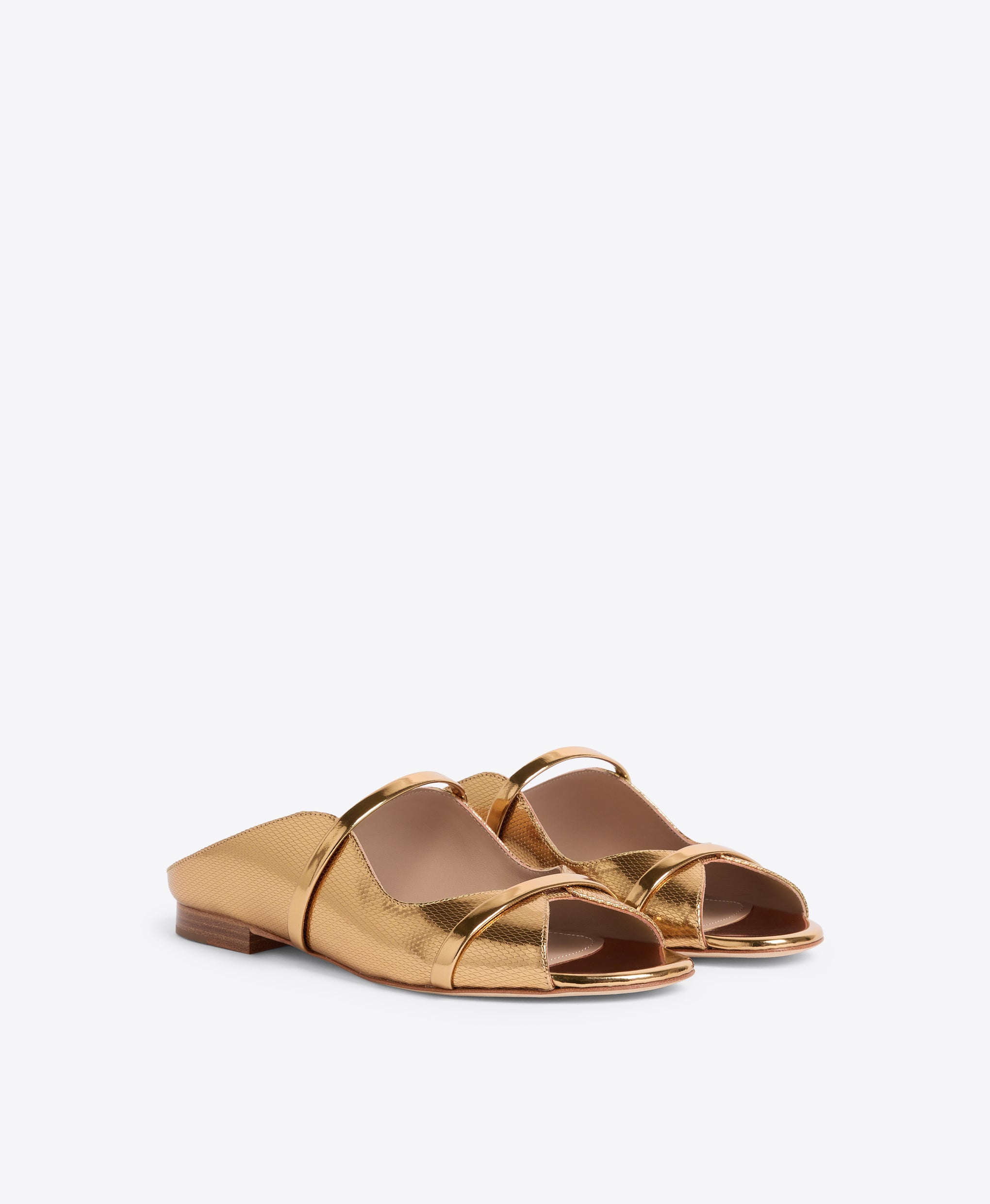 Norah Gold Embossed Leather Flat Sandals Malone Souliers