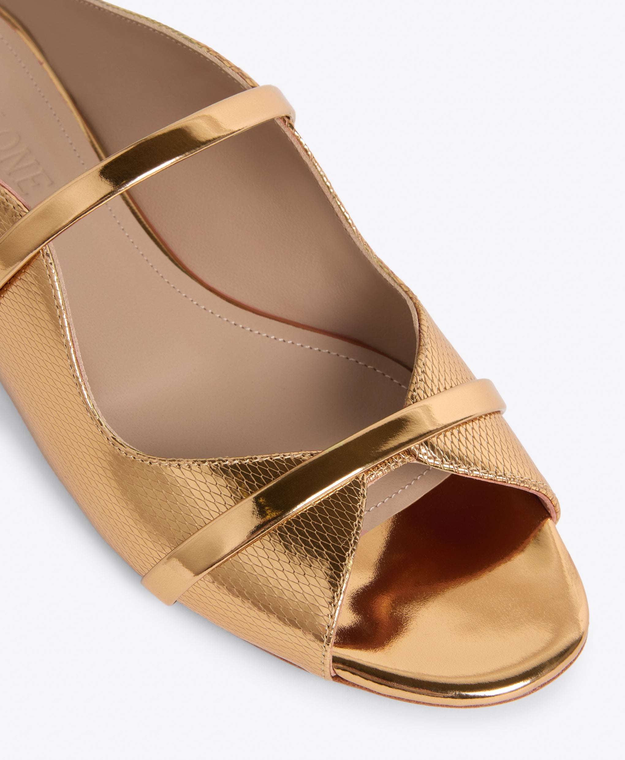 Norah Gold Embossed Leather Flat Sandals Malone Souliers