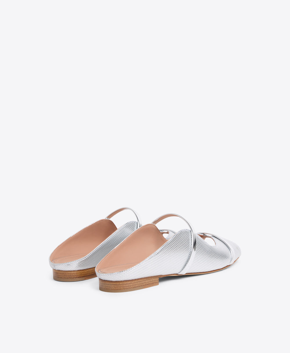 Norah Silver Embossed Leather Flat Sandal Malone Souliers