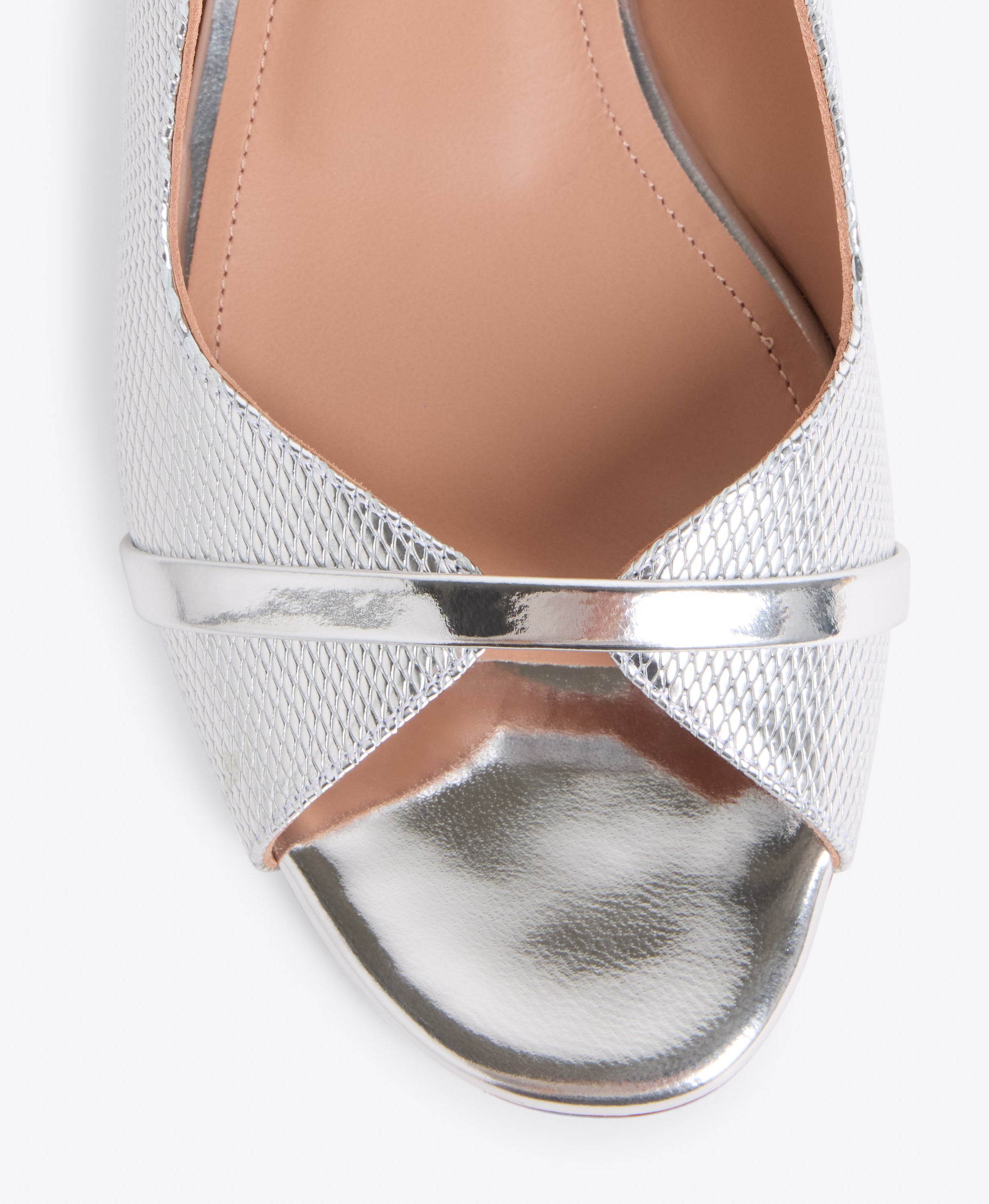 Norah Silver Embossed Leather Flat Sandal Malone Souliers