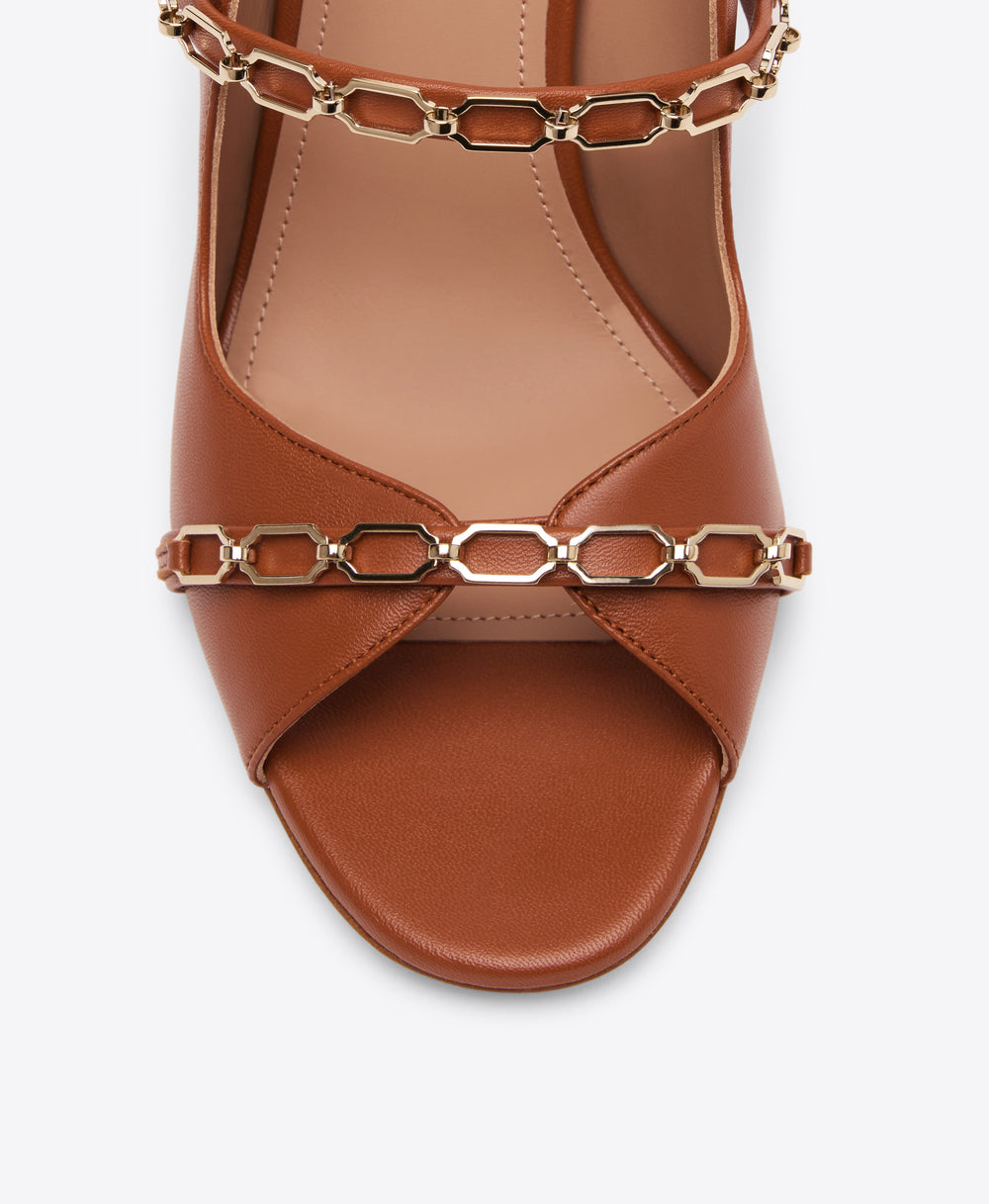 Norah 70 Tan Leather Sandals with Gold Chain Malone Souliers