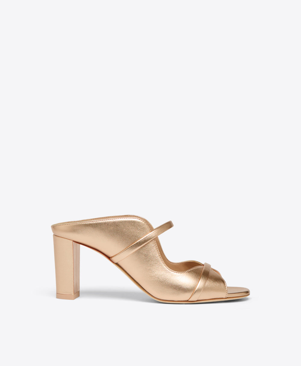 Gold Metallic Leather Heeled Sandals Malone Souliers