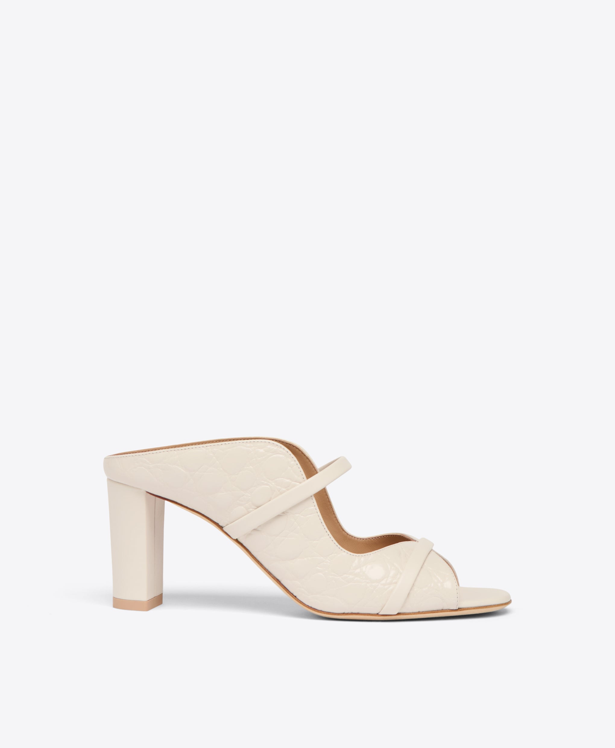 Cream Embossed Leather Heeled Sandals Malone Souliers