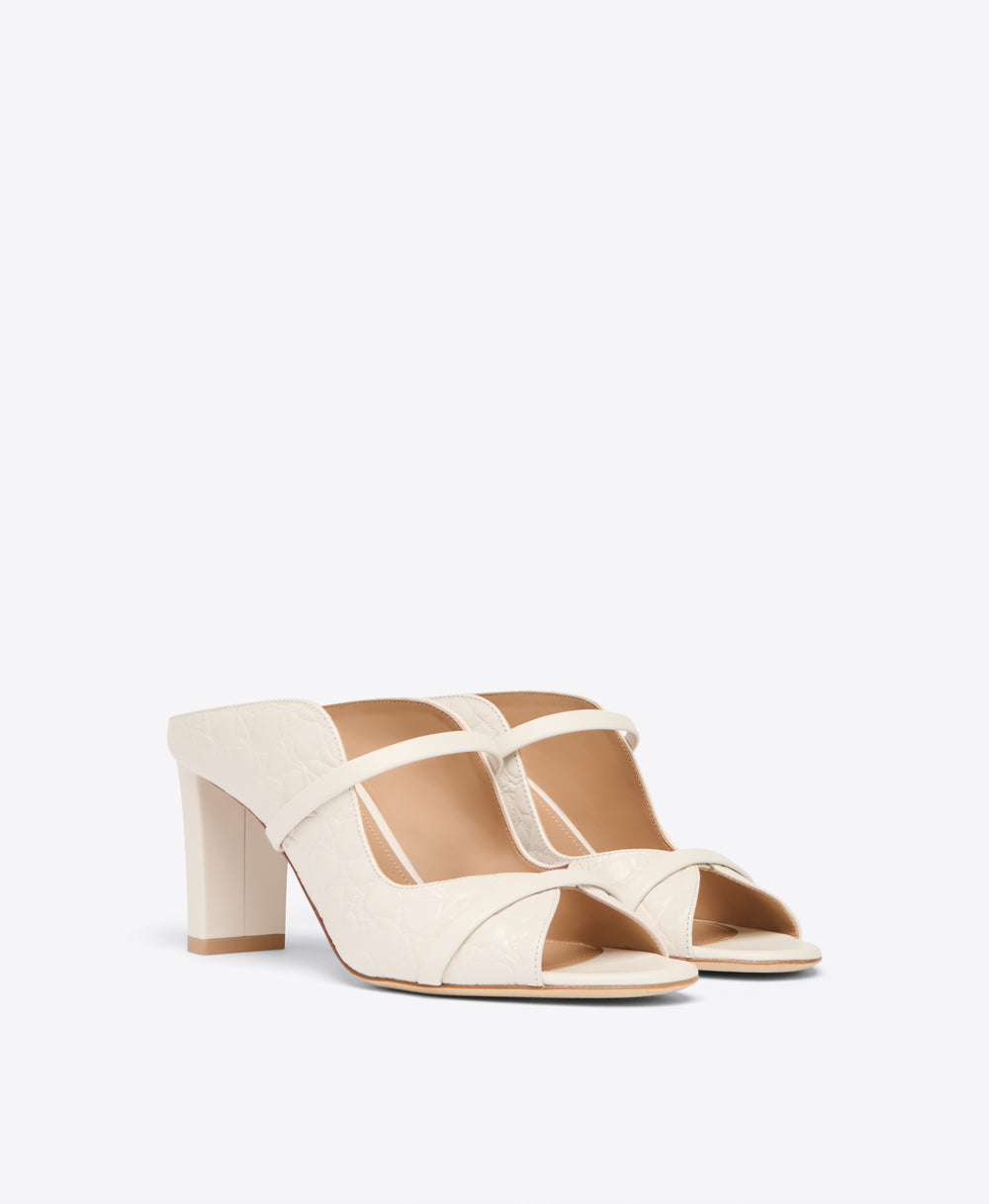 Cream Embossed Leather Heeled Sandals Malone Souliers