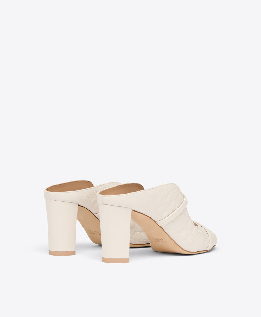 Cream Embossed Leather Heeled Sandals Malone Souliers