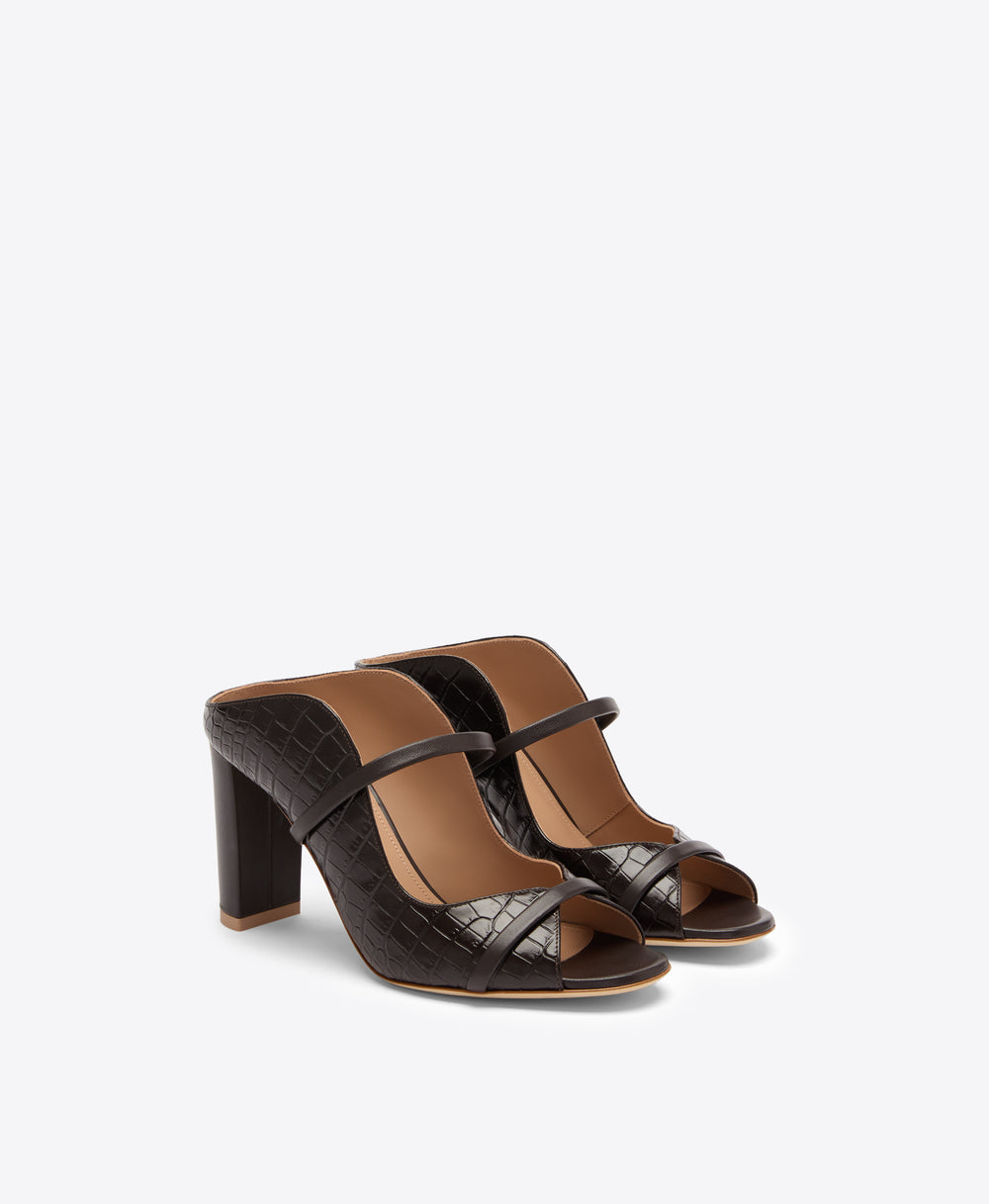 Norah 85 Dark Brown Croc Leather Sandals Malone Souliers