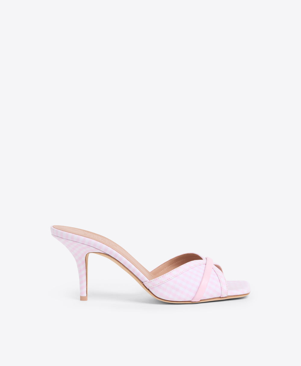 Perla 70 Pink Gingham Heeled Sandals Malone Souliers