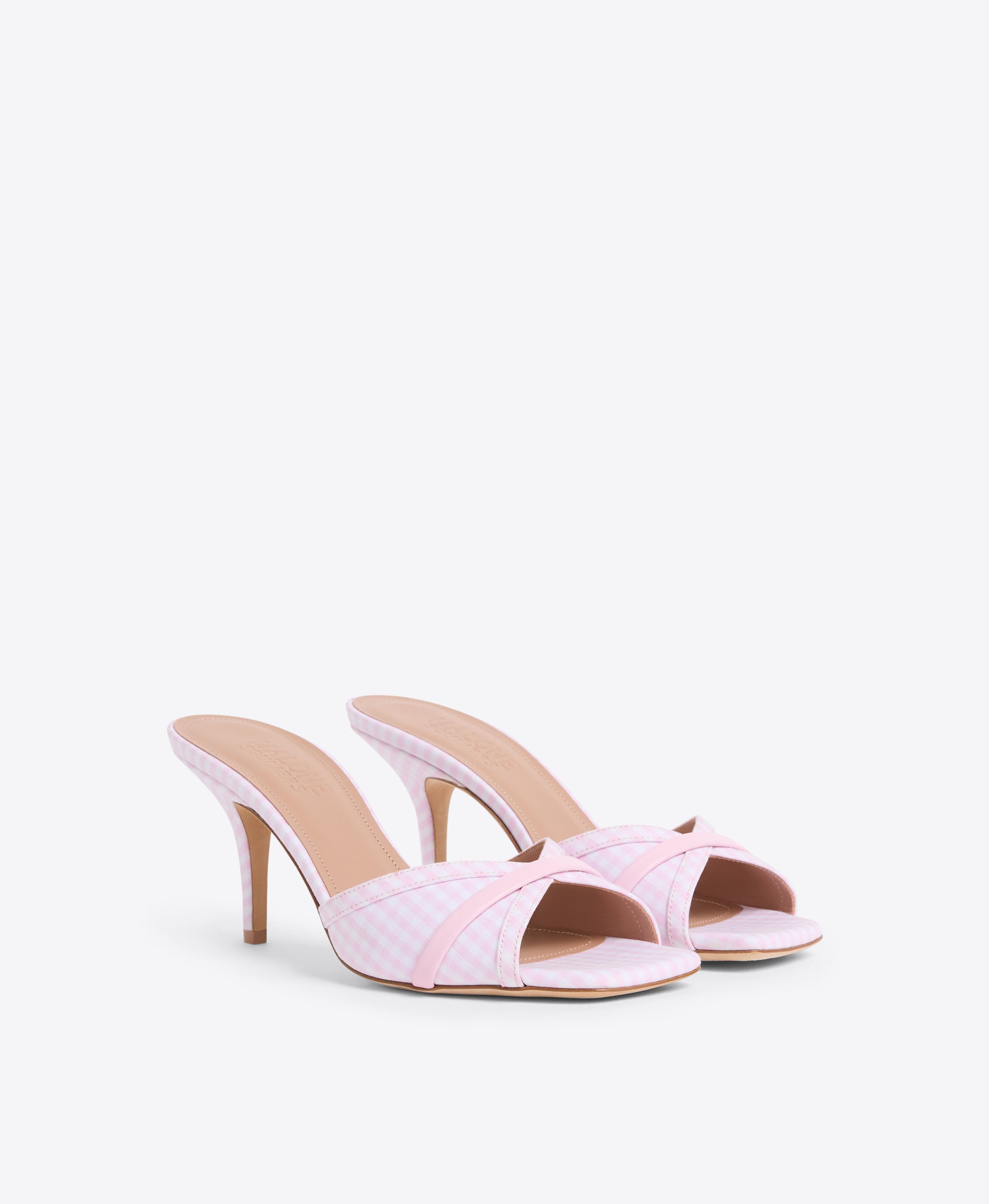 Perla 70 Pink Gingham Heeled Sandals Malone Souliers