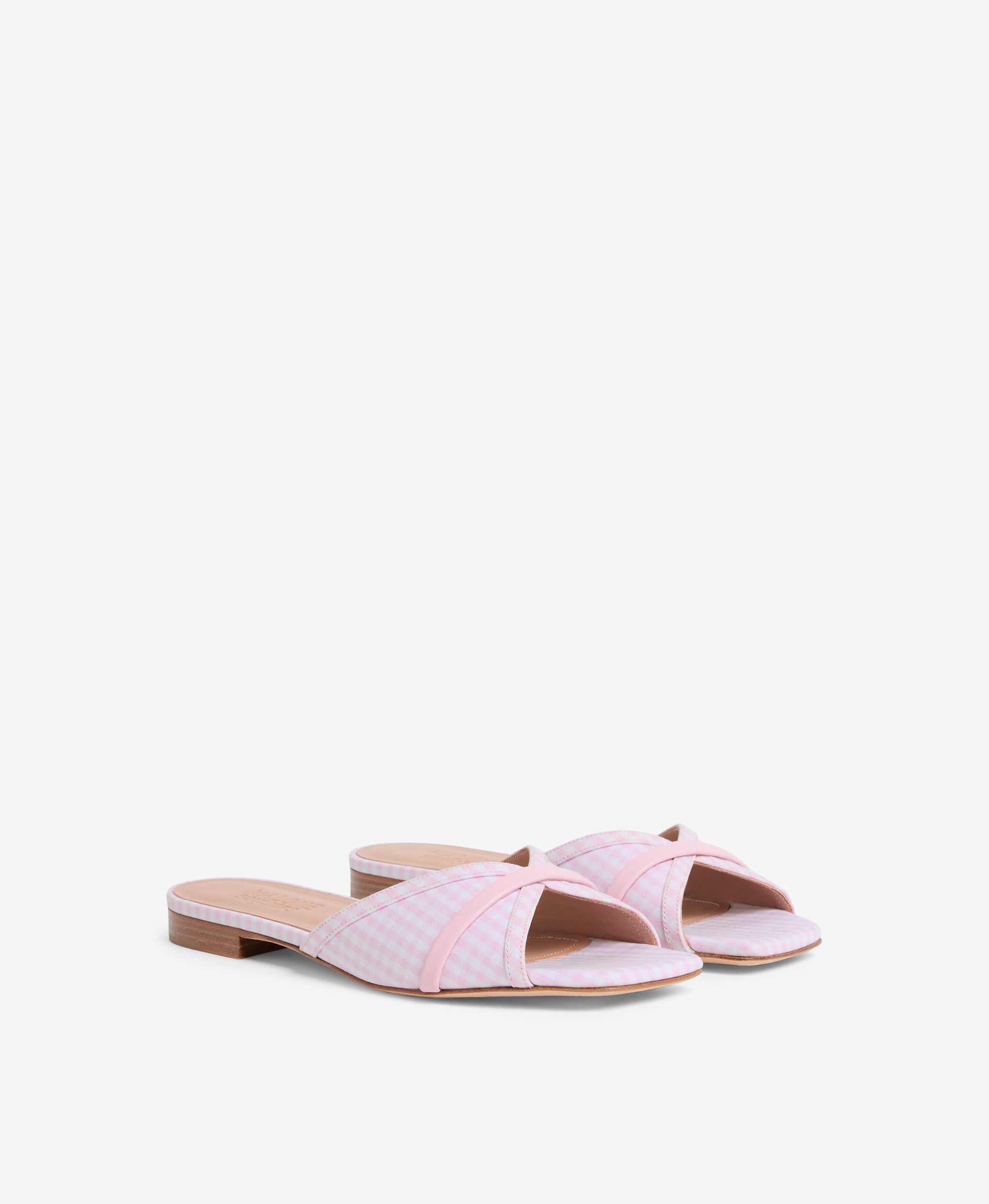 Perla Pink Gingham Flat Sandals Malone Souliers