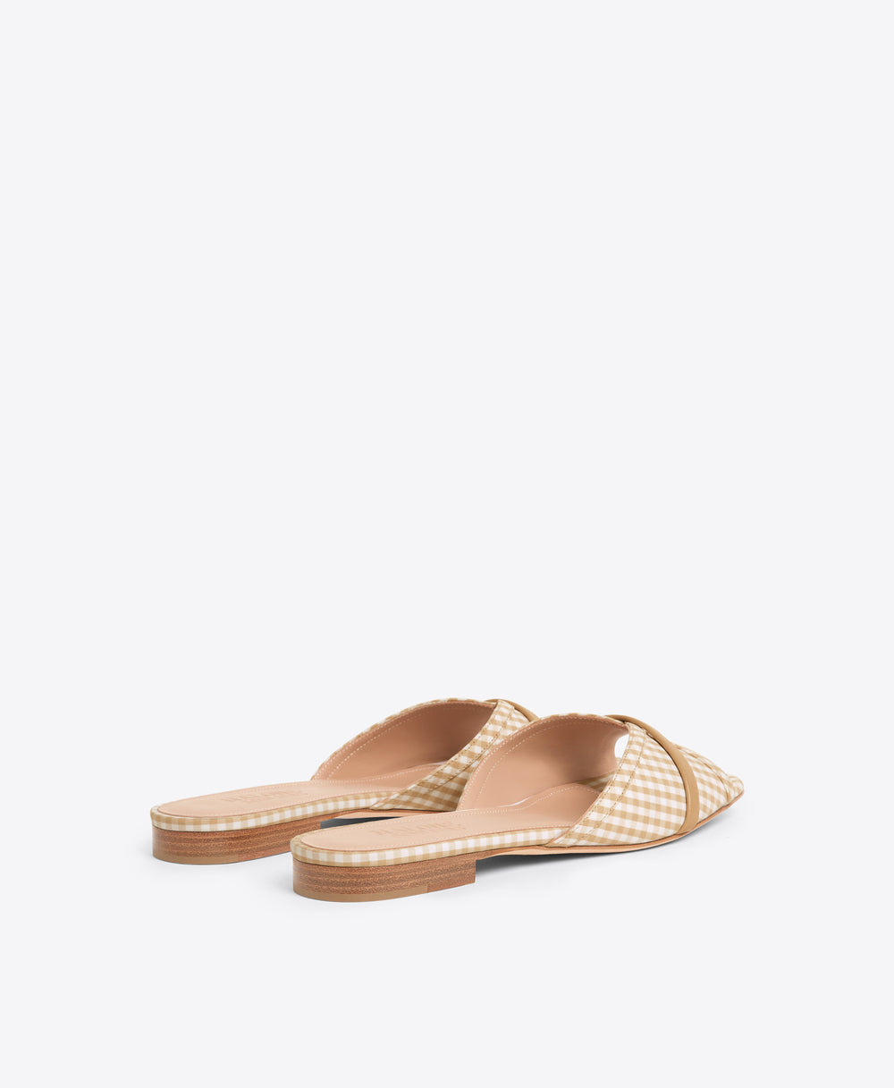 Perla Beige Gingham Flat Sandals Malone Souliers