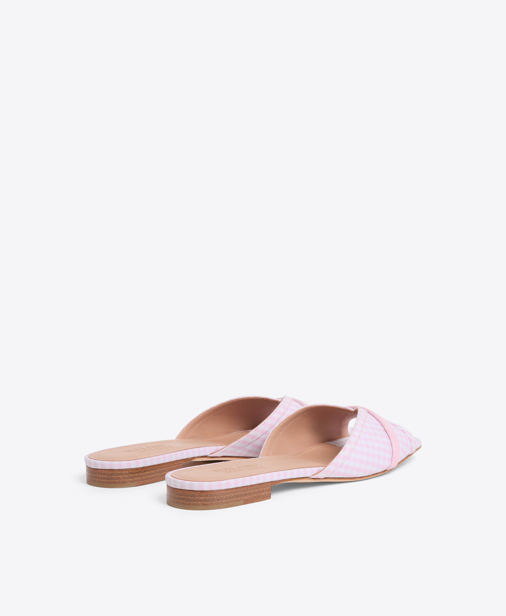 Perla Pink Gingham Flat Sandals Malone Souliers