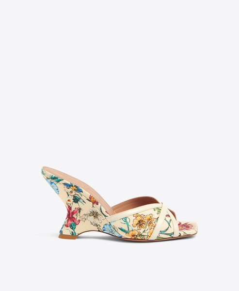 Boutique DOLCE & GABBANA Ankle strap wedge sandals in cherry blossom print  yellow canvas Size 38.5