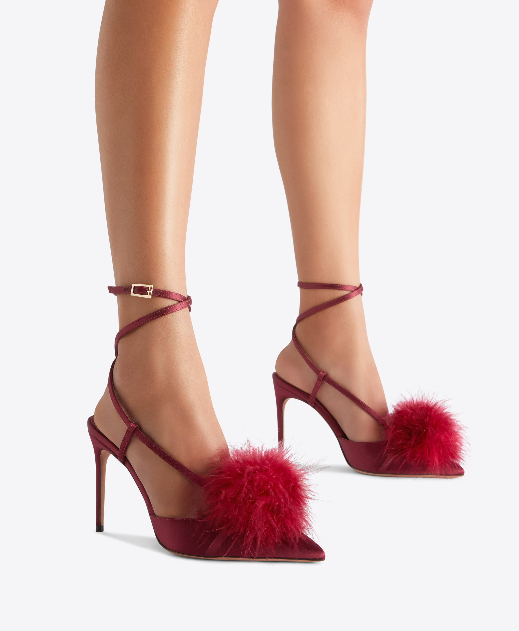 Raffaella 90 Burgundy Slingbacks with Feathers Malone Souliers