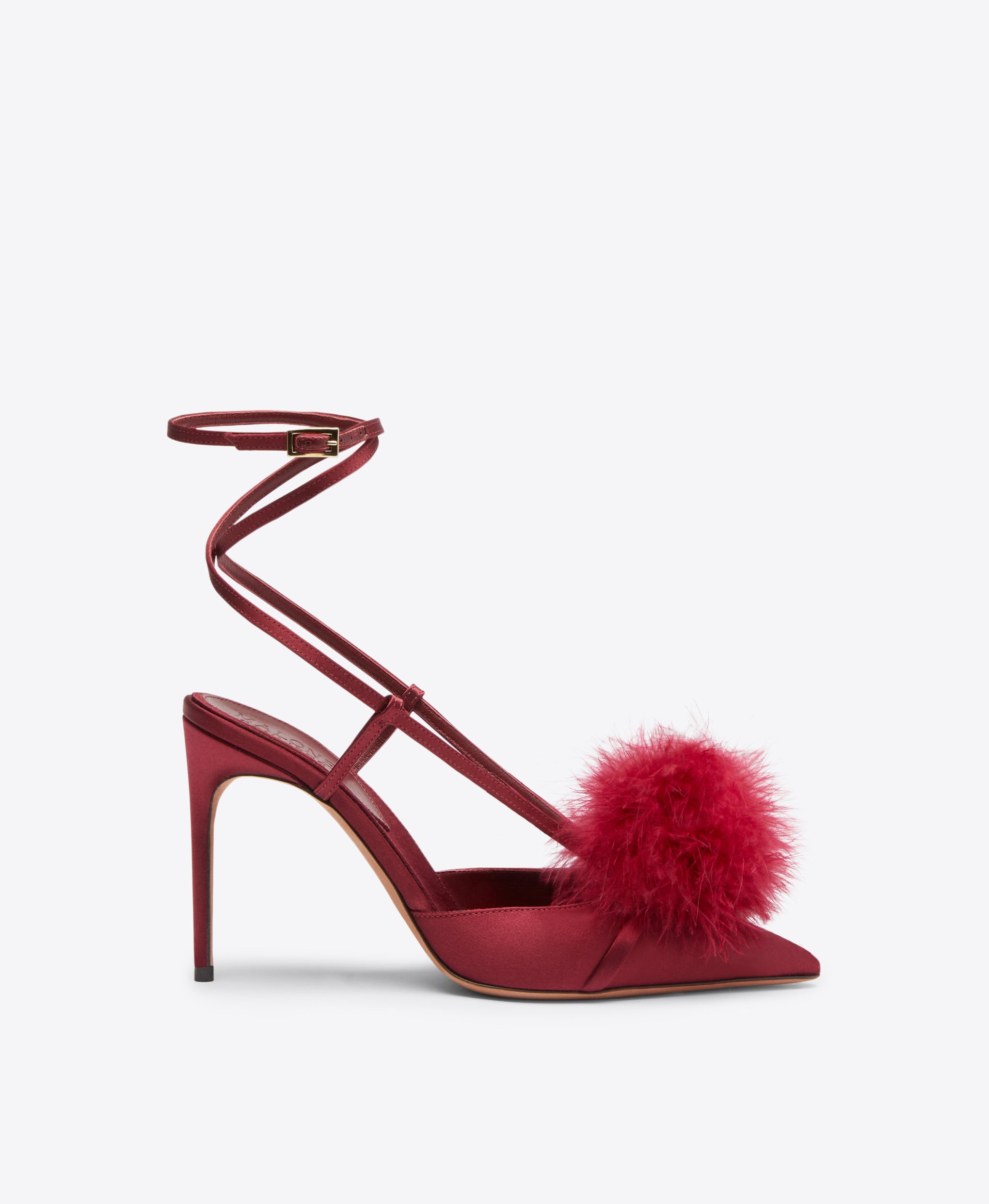 Raffaella 90 Burgundy Slingbacks with Feathers Malone Souliers