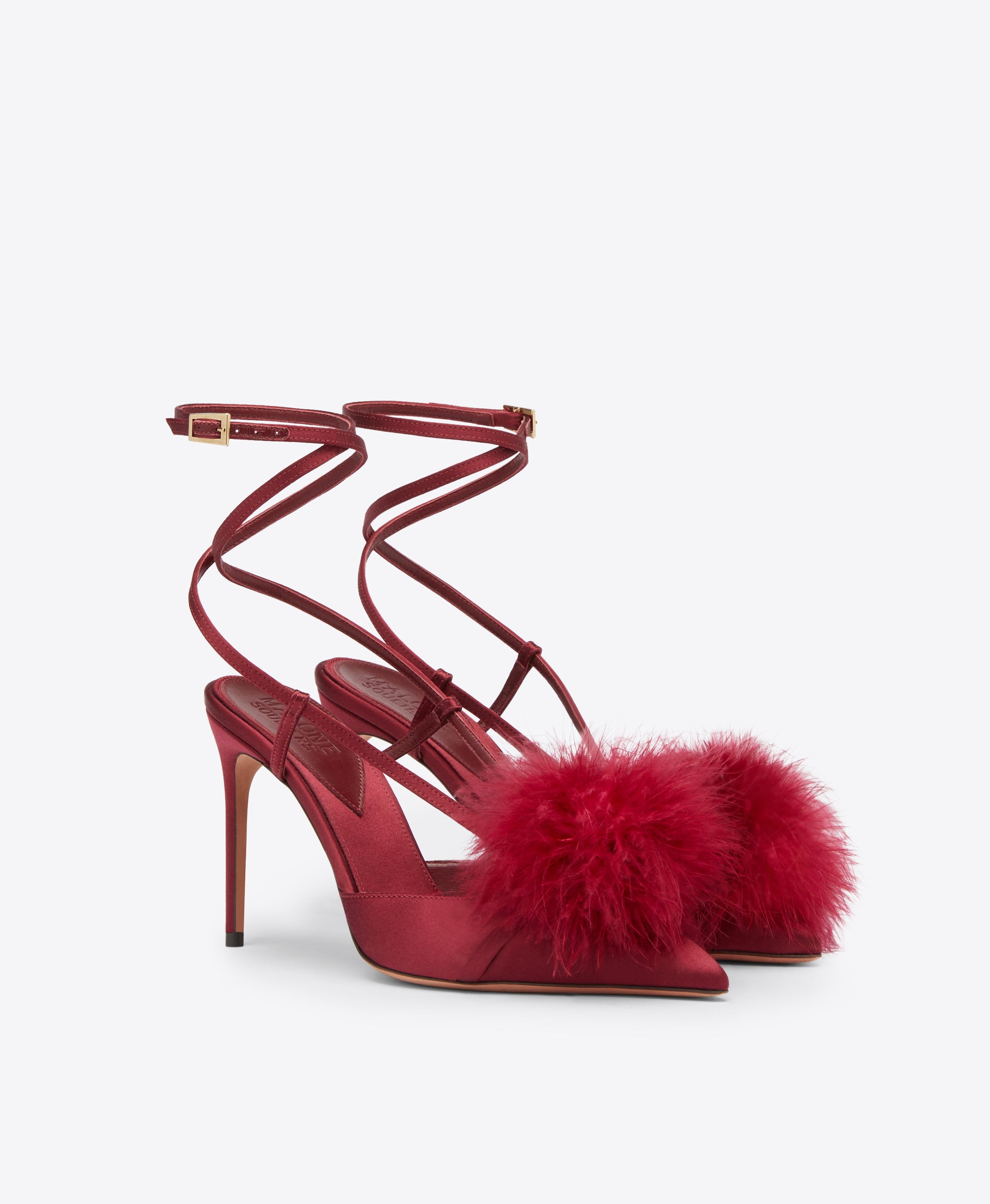 Raffaella 90 Burgundy Slingbacks with Feathers Malone Souliers