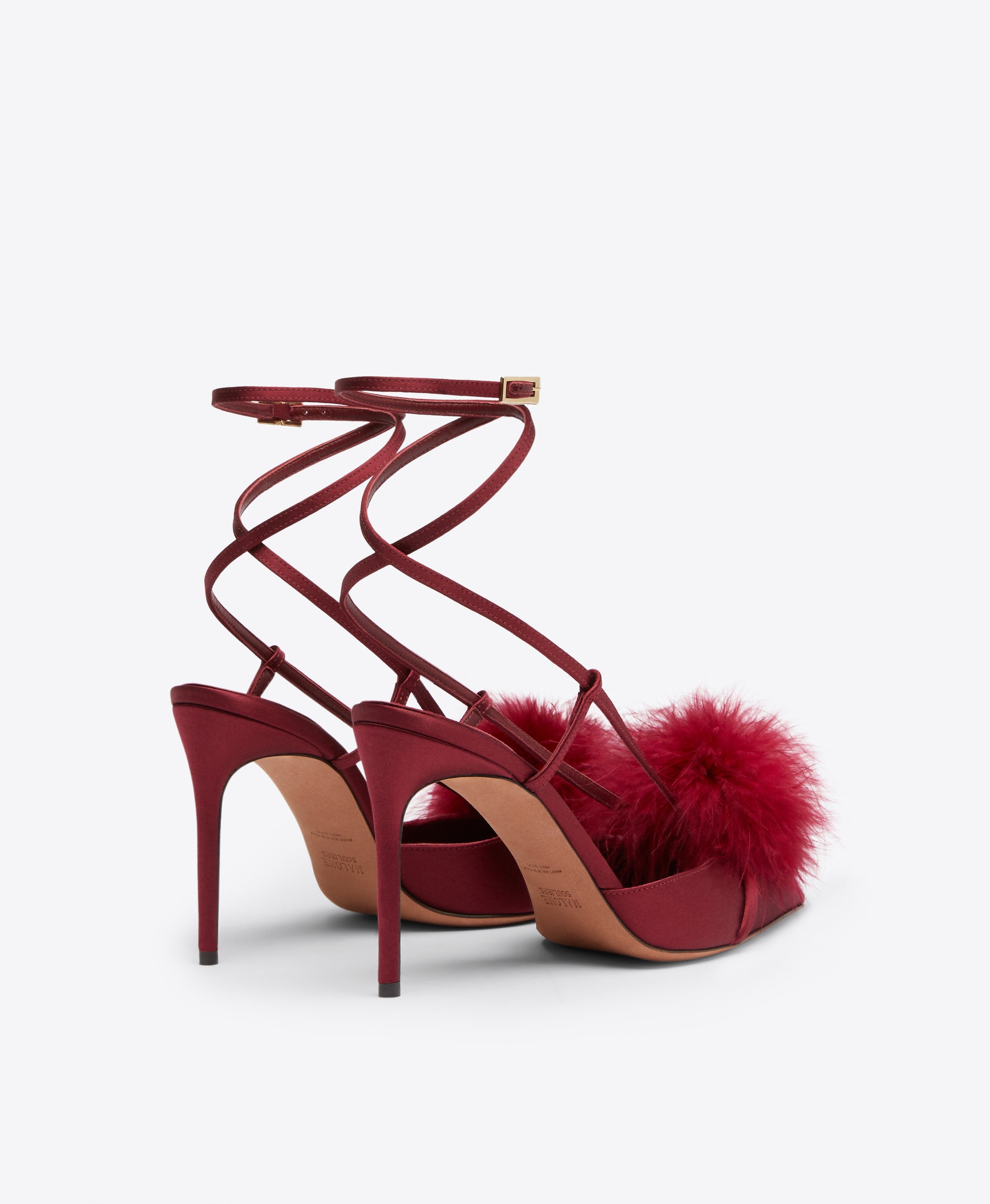 Raffaella 90 Burgundy Slingbacks with Feathers Malone Souliers