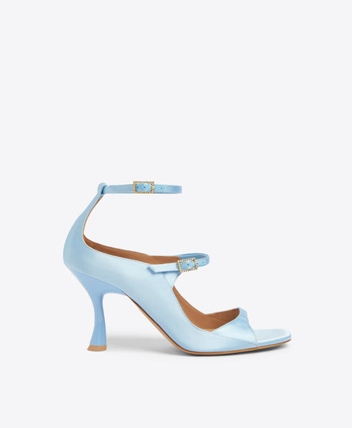 Light Blue Satin Flat Sandal with Butterfly Brooch and Ankle Strap | Satin  flats, Wedding shoes flats sandals, Girls flats