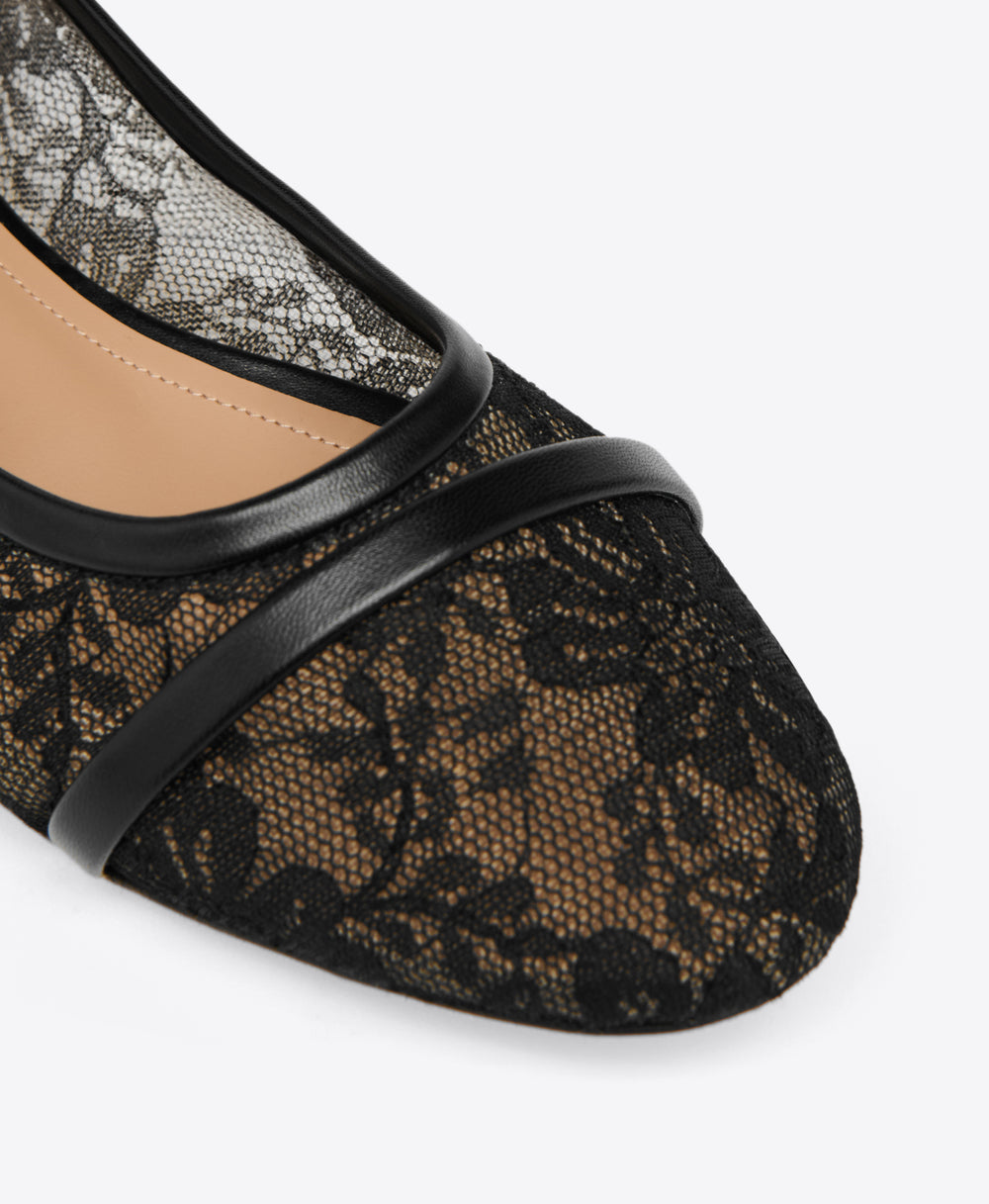 Black Lace Mesh Flat Pumps with Ribbons Malone Souliers