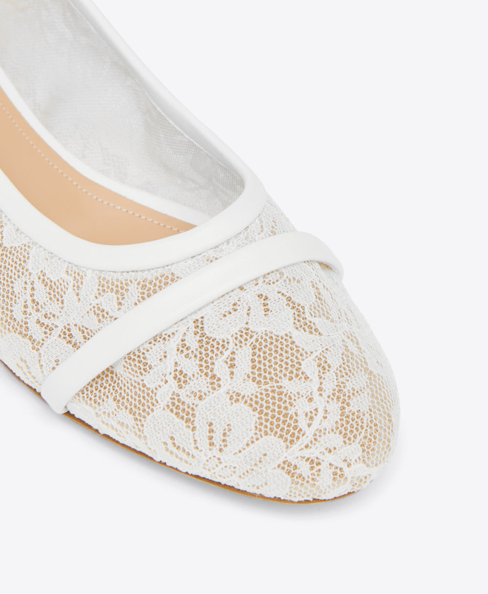 White Lace Mesh Flat Pumps with Ribbons Malone Souliers