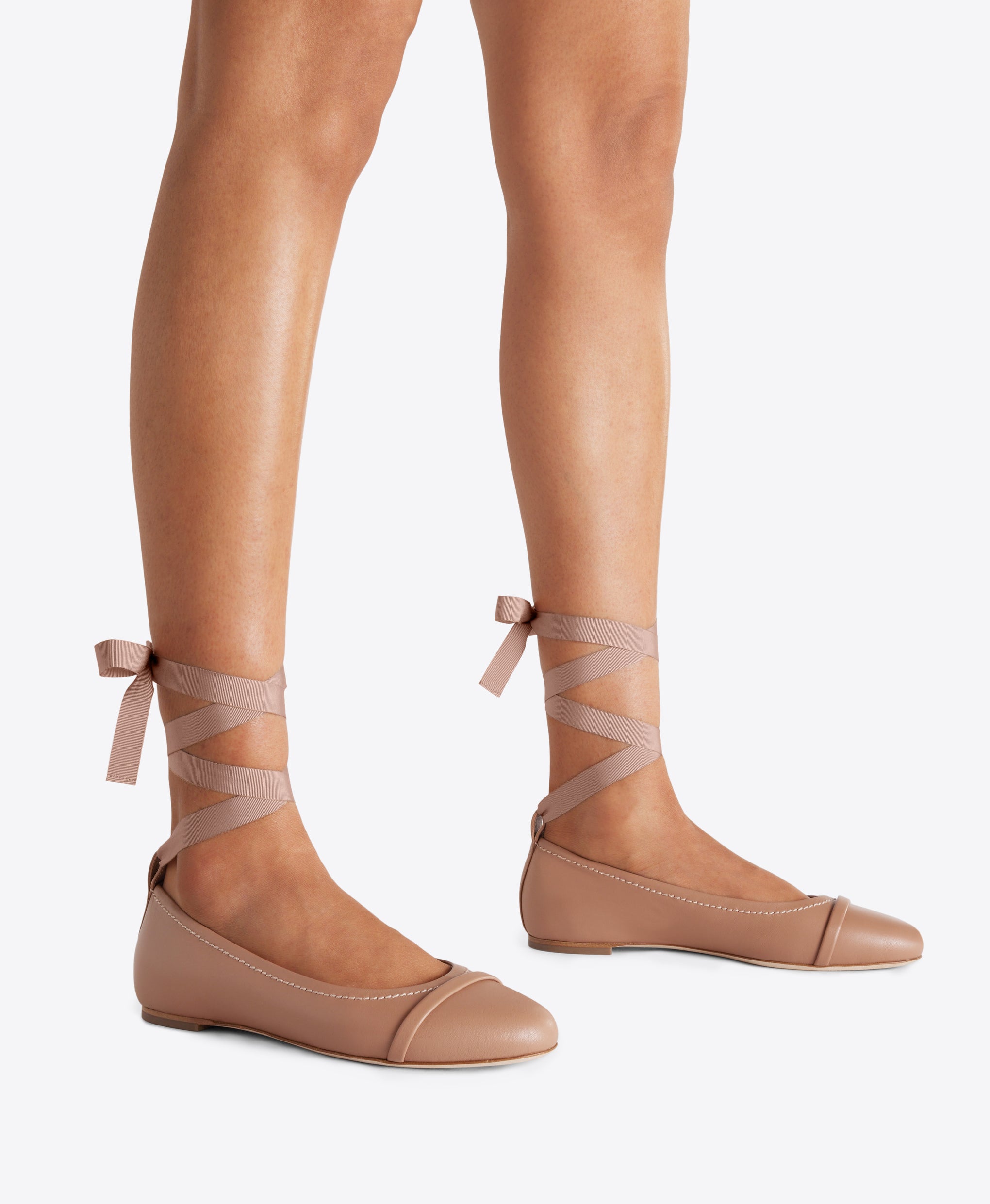 Blush Leather Flat Pumps with Ribbons Malone Souliers