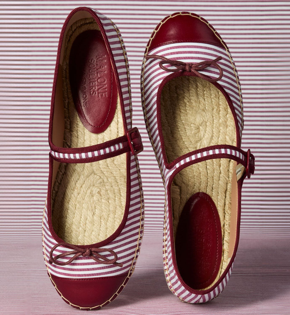 Women's designer Red Striped Cotton Flat Pumps Malone Souliers x Tabitha Simmons