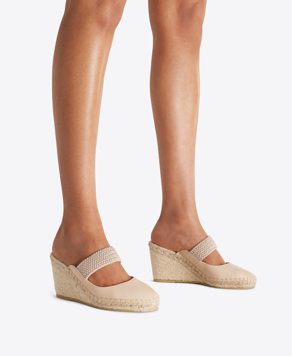 Beige Leather Wedge Mule Malone Souliers