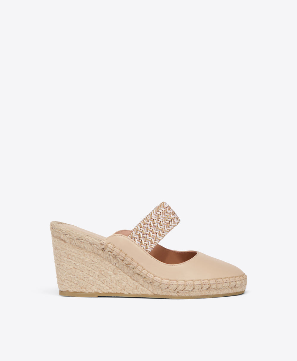 Beige Leather Wedge Mule Malone Souliers