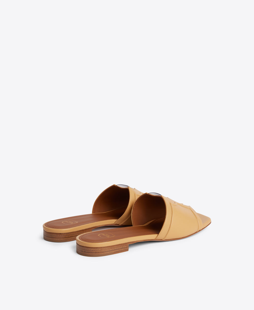 Silvia Flat Sandals in Chai Nappa Leather Malone Souliers