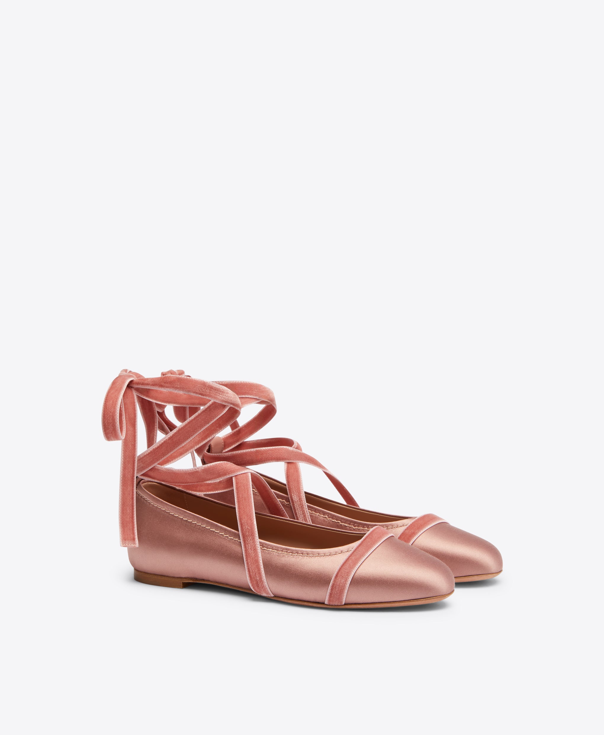 Spencer Flats in Mauve Satin with Velvet Ribbons Malone Souliers