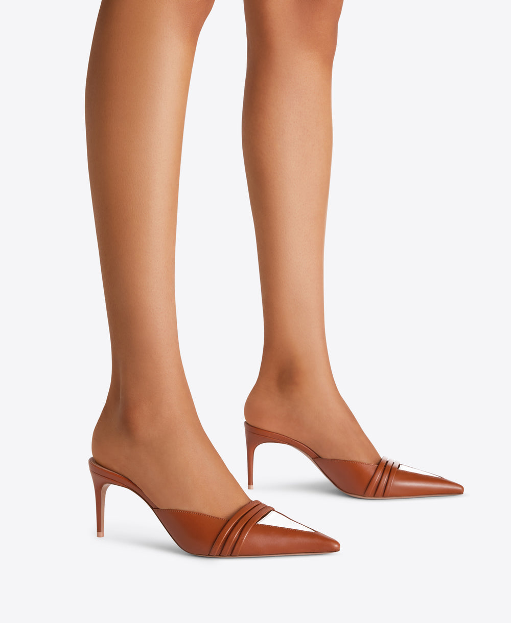 Taron 70 Tan Leather Mules with White Accent Malone Souliers