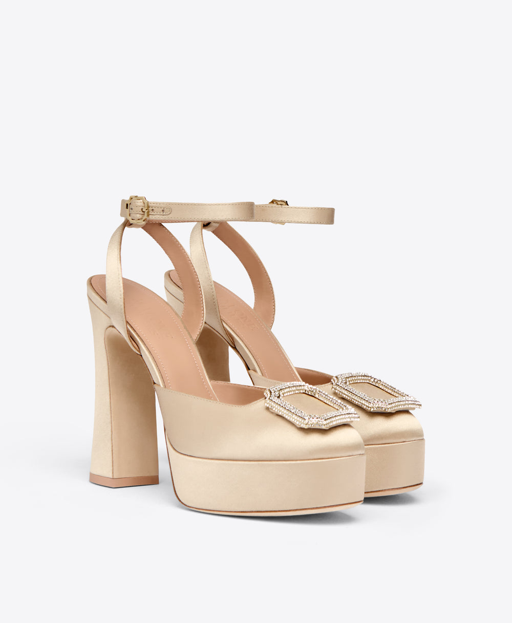 Platino Satin Platform Slingbacks Malone Souliers