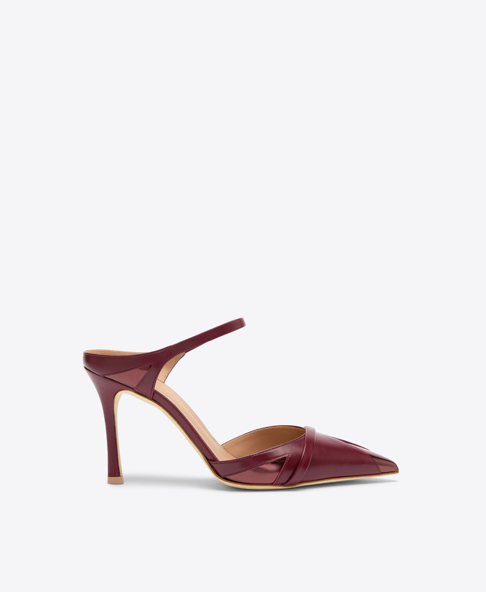 Uma 90 Rosewood Leather Mules Mirror Detail Malone Souliers