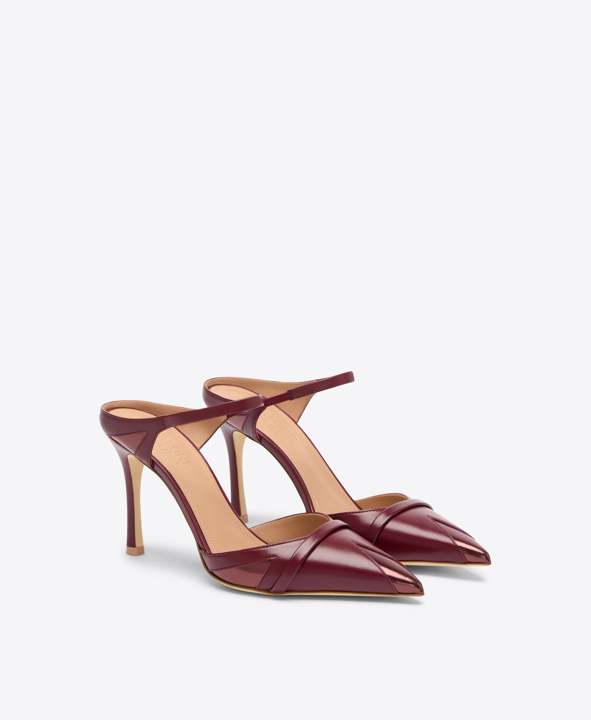 Uma 90 Rosewood Leather Mules Mirror Detail Malone Souliers