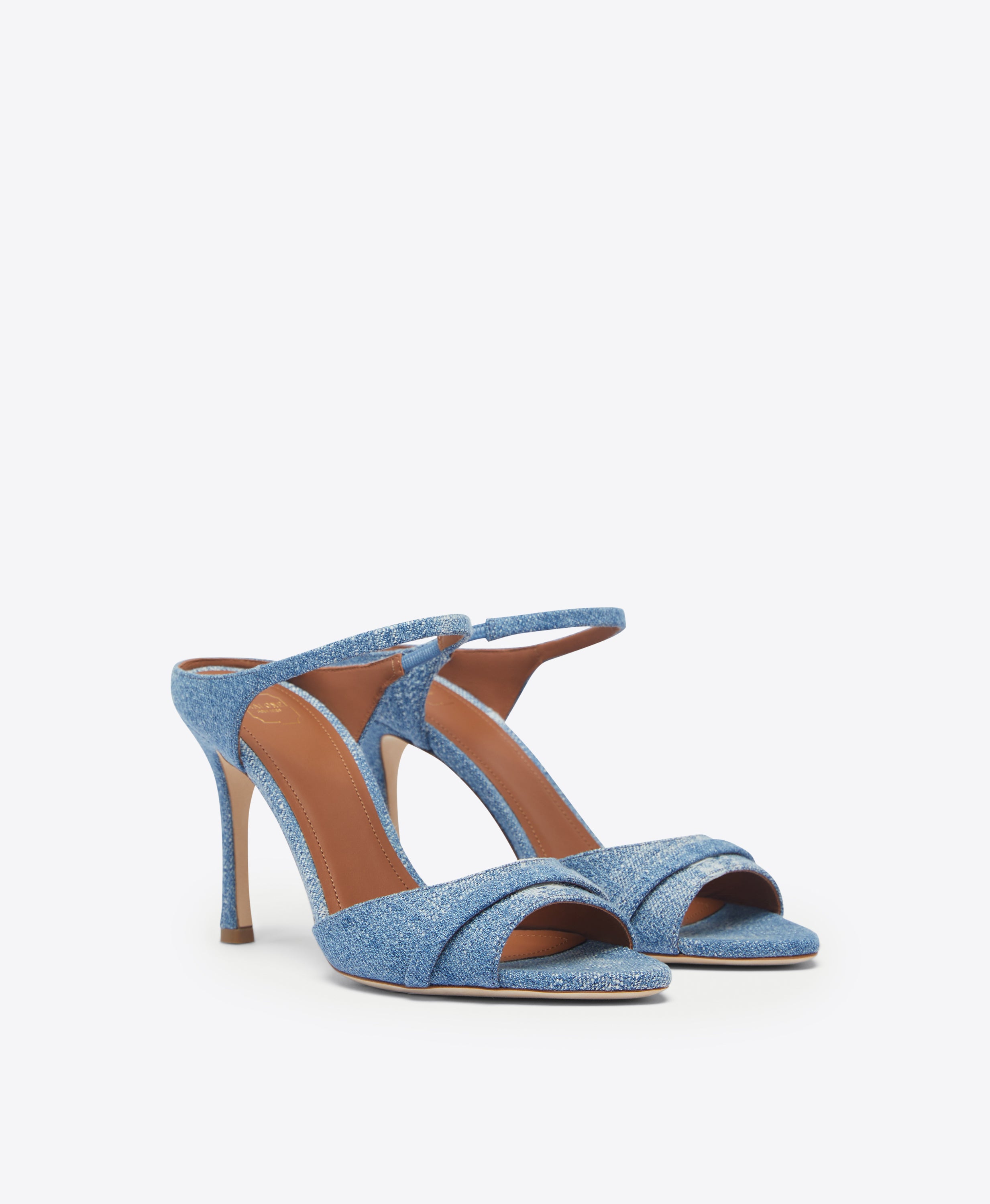 Una 90mm Baby Blue Denim Heeled Sandals Malone Souliers