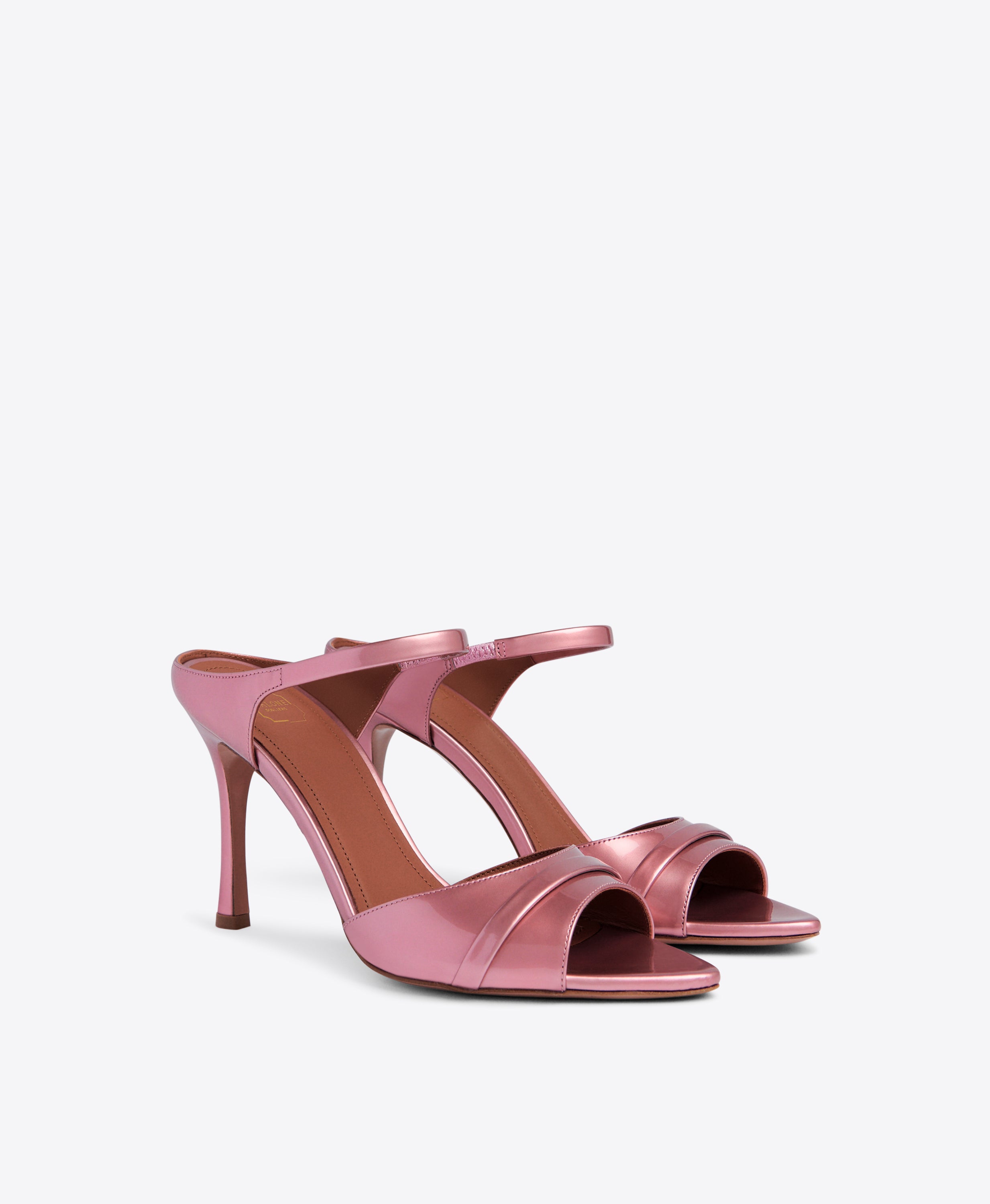 Una 90mm Pink Metallic Patent Heeled Sandals Malone Souliers