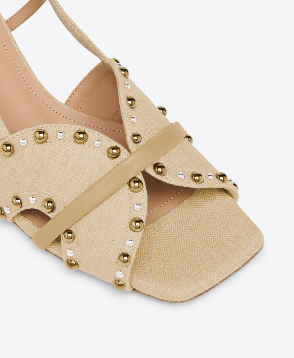 Beige Linen Kitten Heel Sandals Malone Souliers