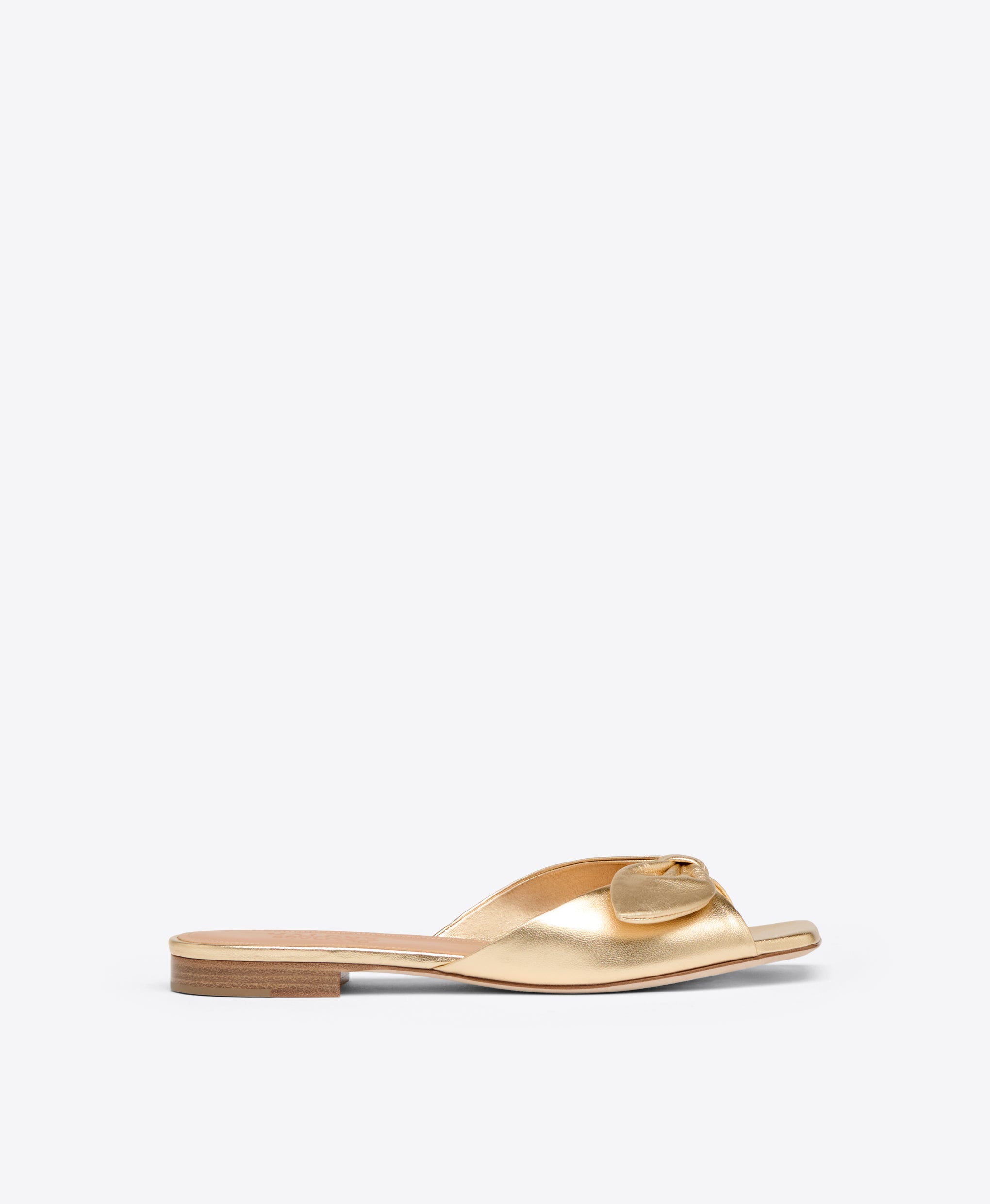 Gold Metallic Leather Flat Sandals with Knot Malone Souliers