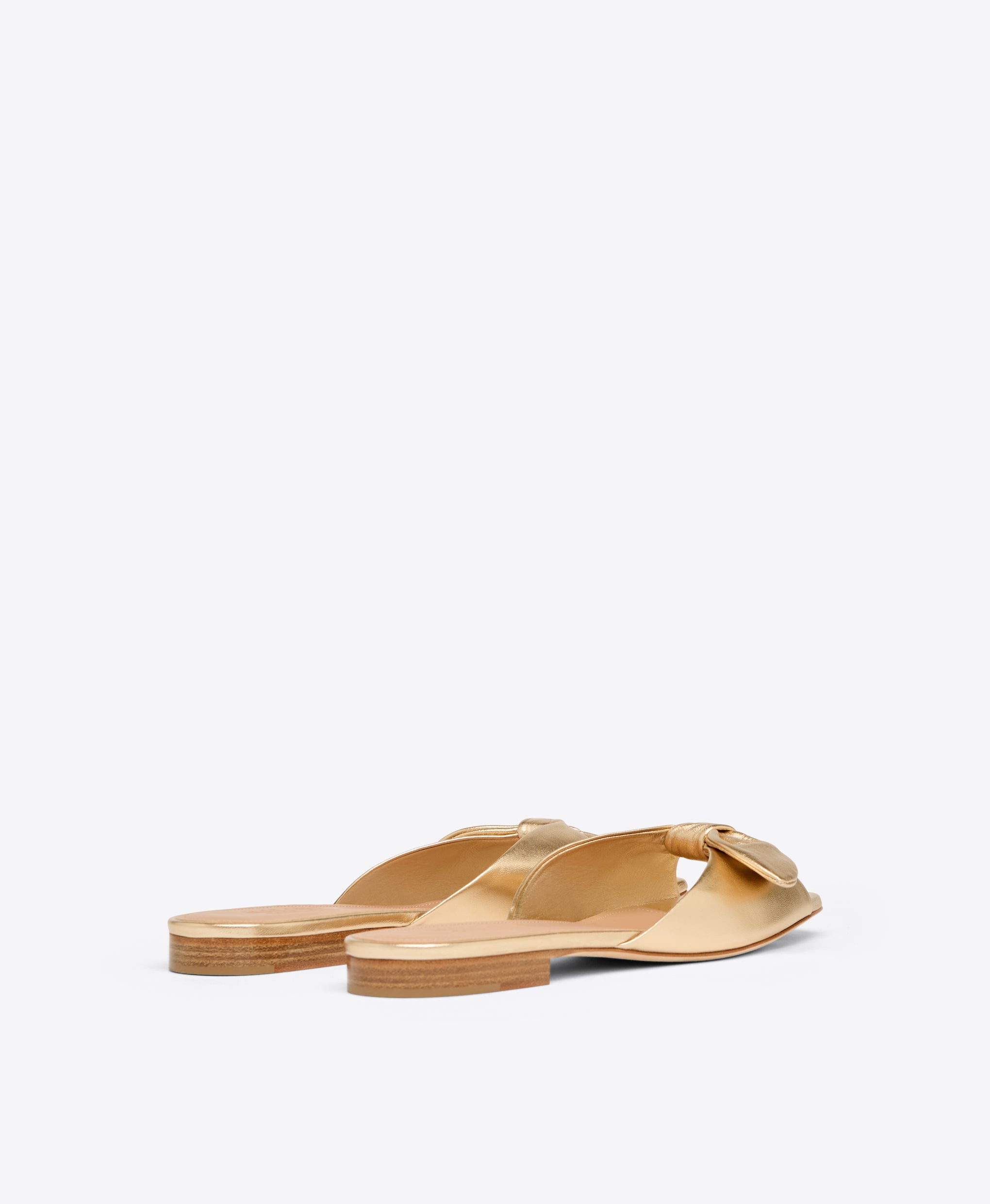 Gold Metallic Leather Flat Sandals with Knot Malone Souliers