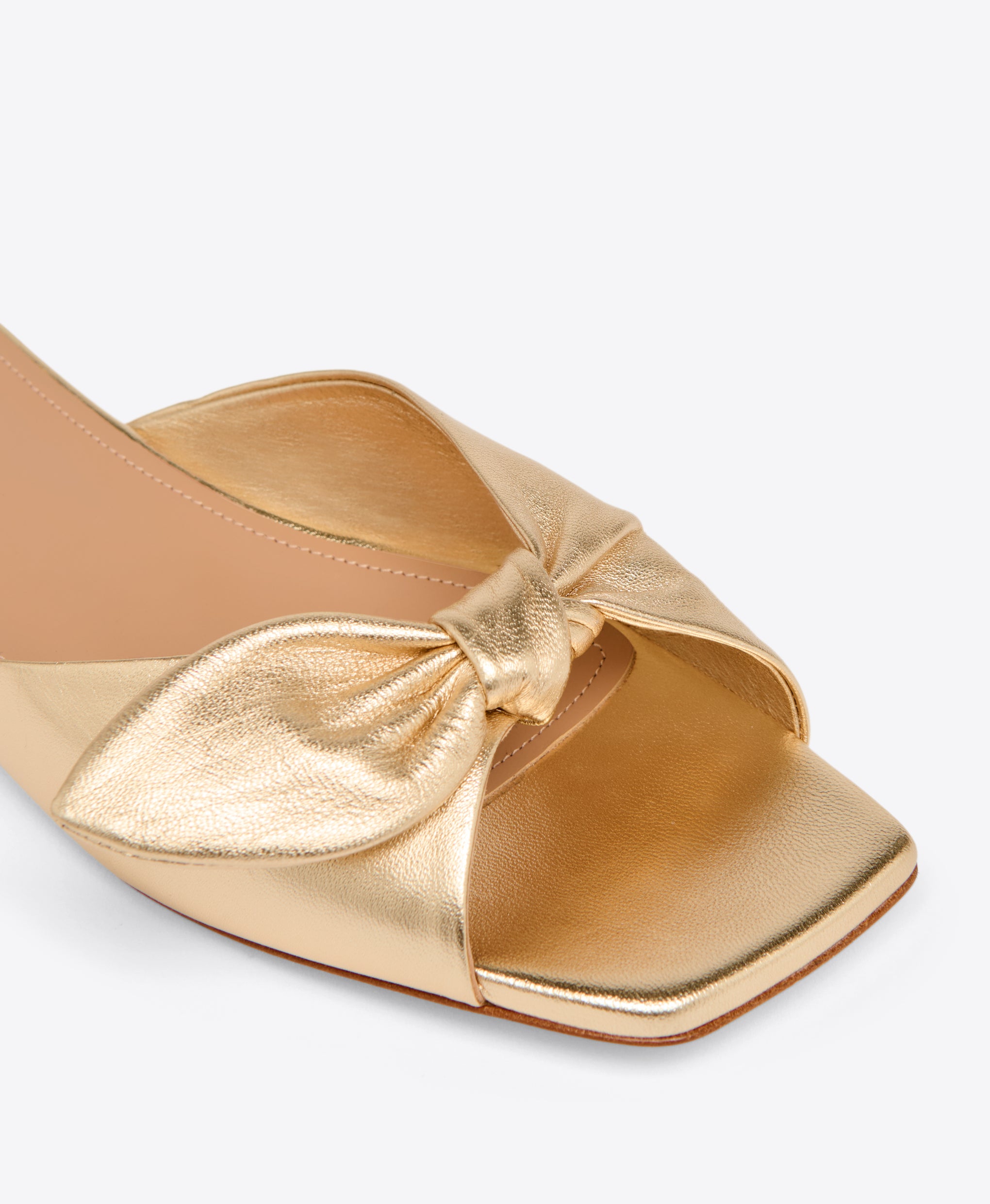 Gold Metallic Leather Flat Sandals with Knot Malone Souliers