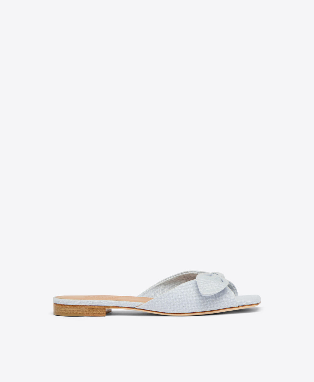 Light Blue Linen Flat Sandals with Knot Malone Souliers