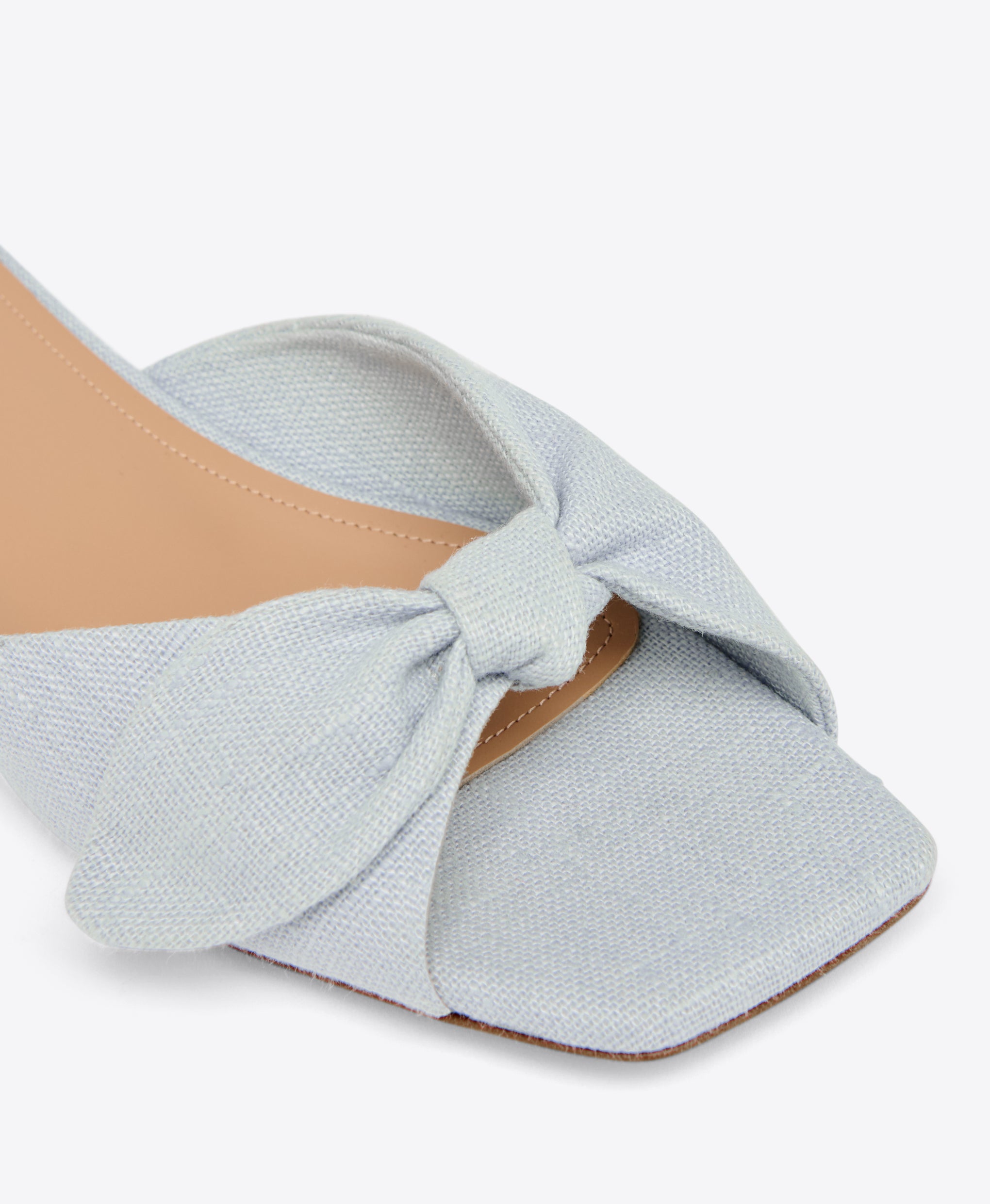 Light Blue Linen Flat Sandals with Knot Malone Souliers