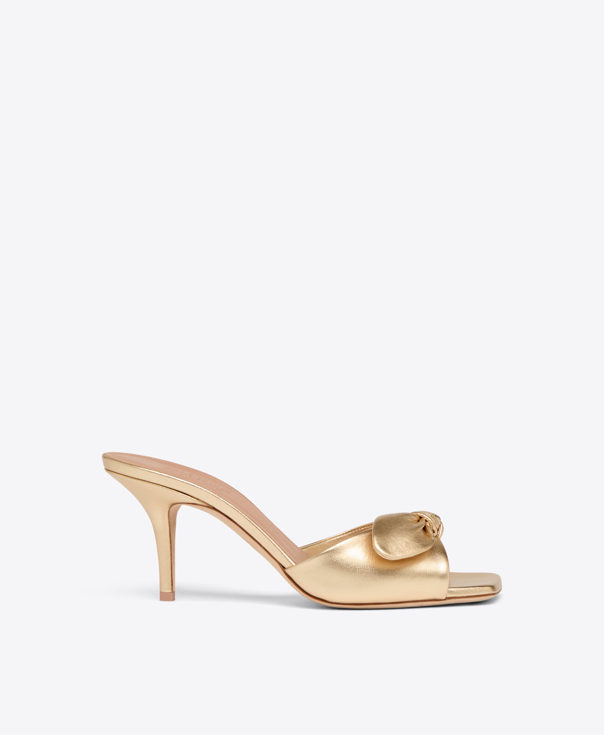 Gold Metallic Leather Heeled Sandals with Knot Malone Souliers