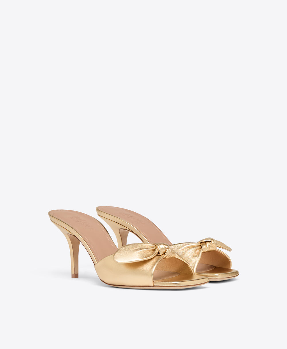 Gold Metallic Leather Heeled Sandals with Knot Malone Souliers