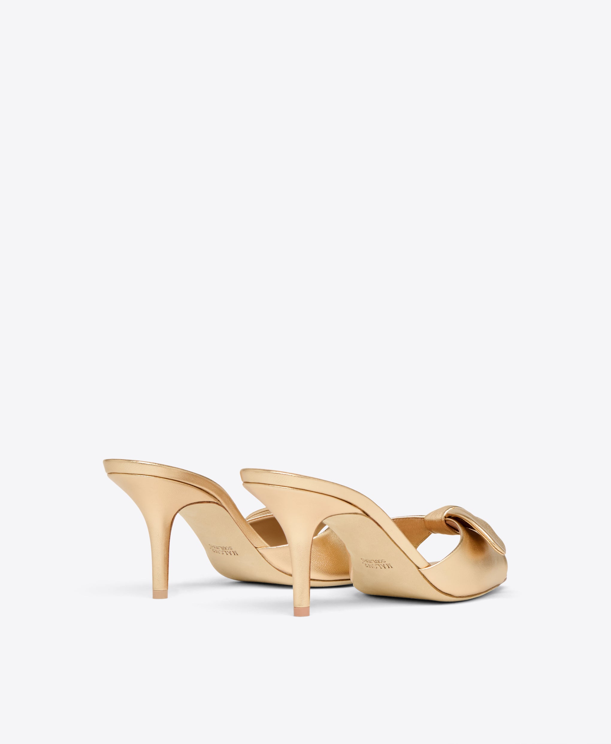 Gold Metallic Leather Heeled Sandals with Knot Malone Souliers