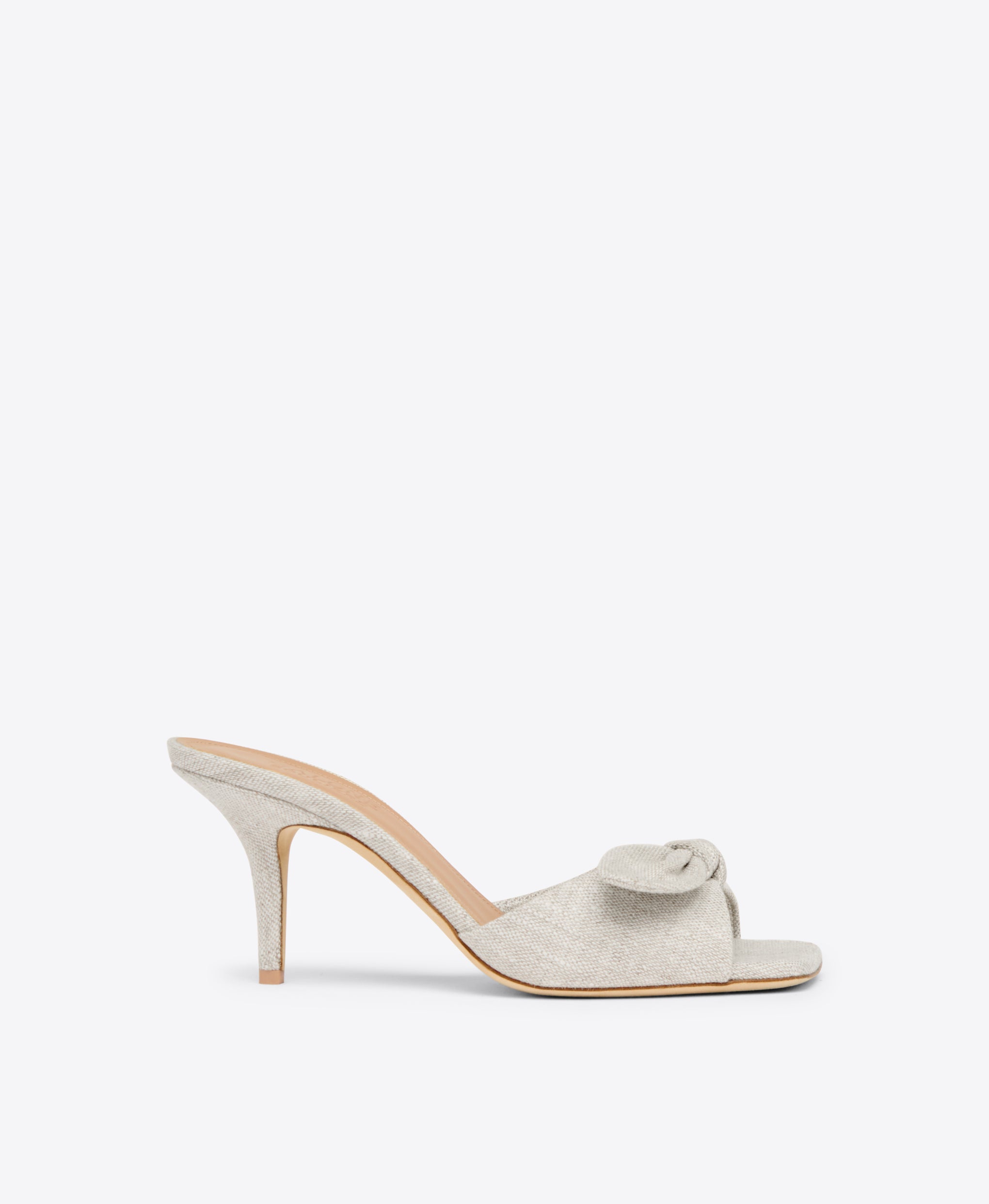 Vargas 70 Beige Linen Heeled Sandals with a Knot Malone Souliers