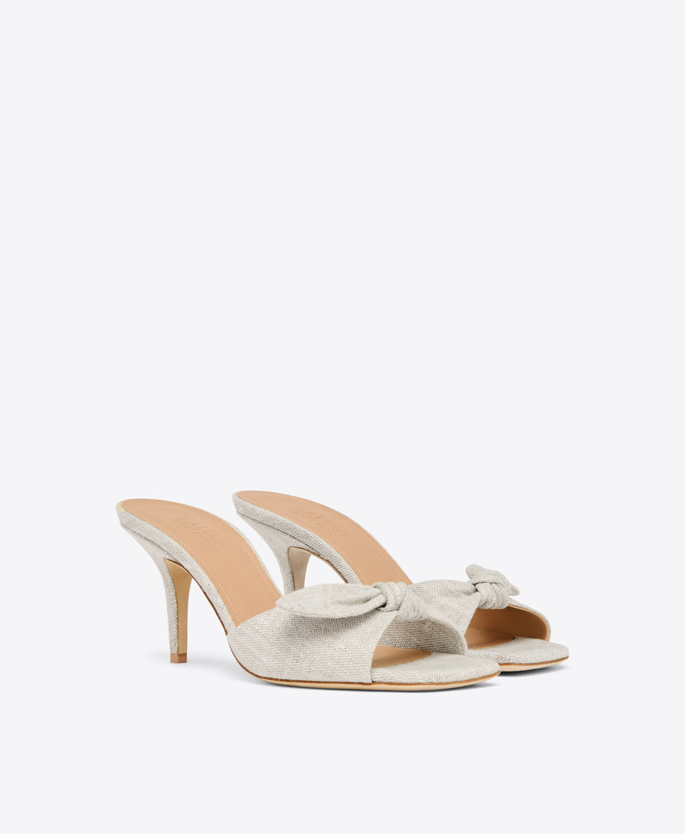 Vargas 70 Beige Linen Heeled Sandals with a Knot Malone Souliers