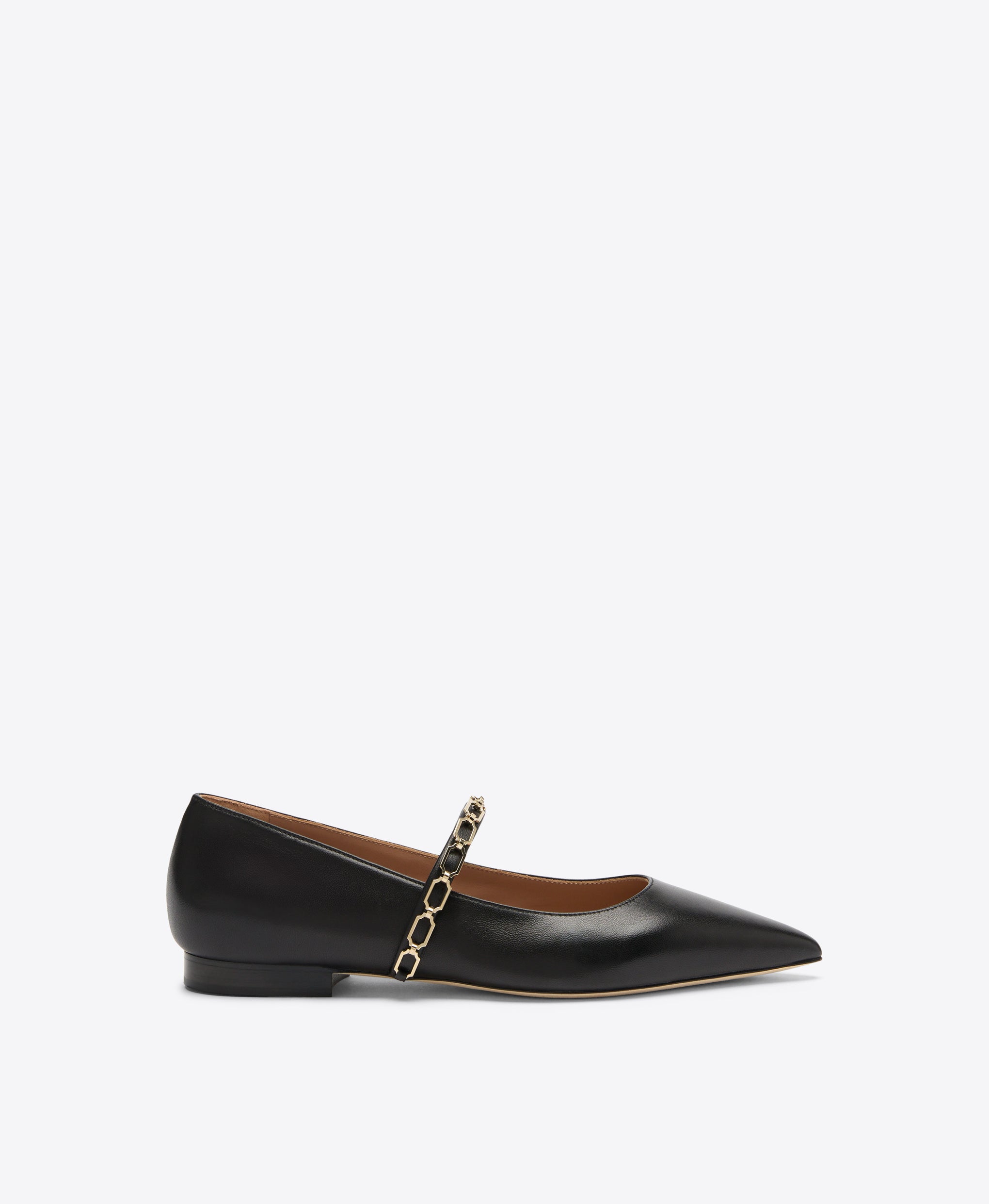 Virna Black Leather Flat Pumps with Strap Detail Malone Souliers