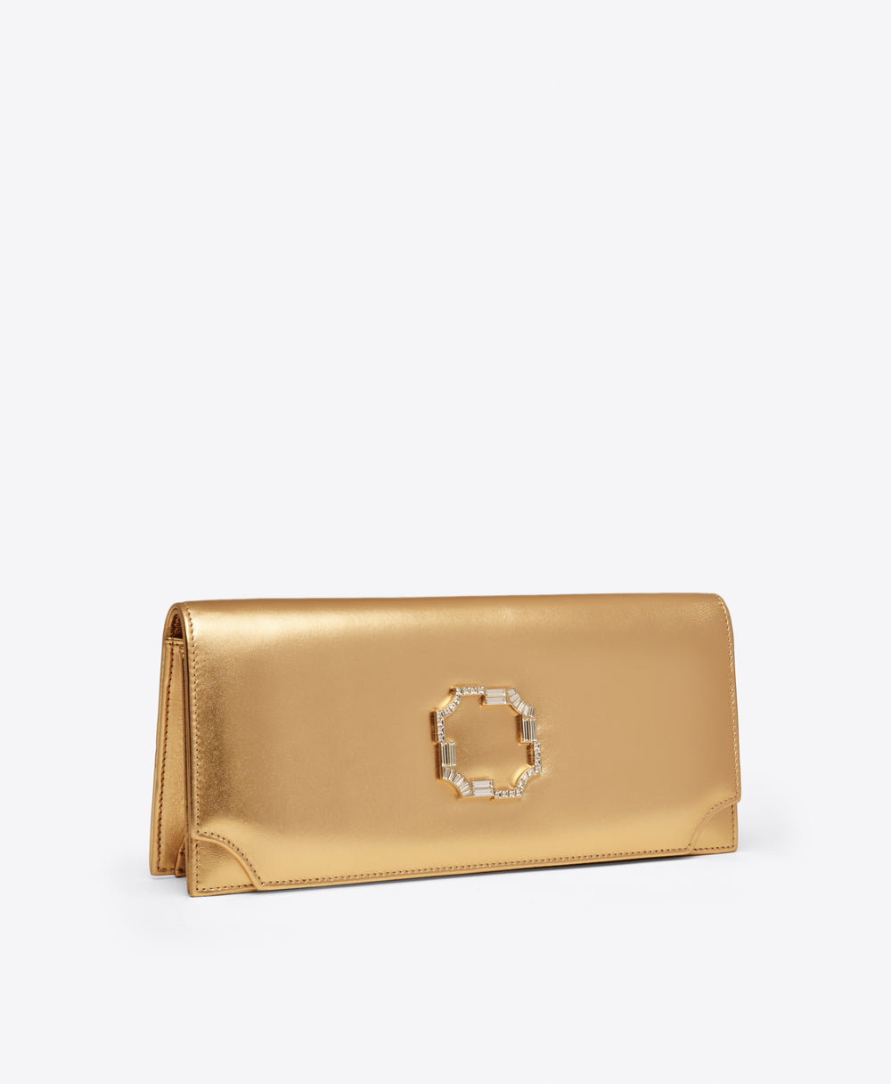 Vivien Gold Metallic Leather Clutch Bag Malone Souliers