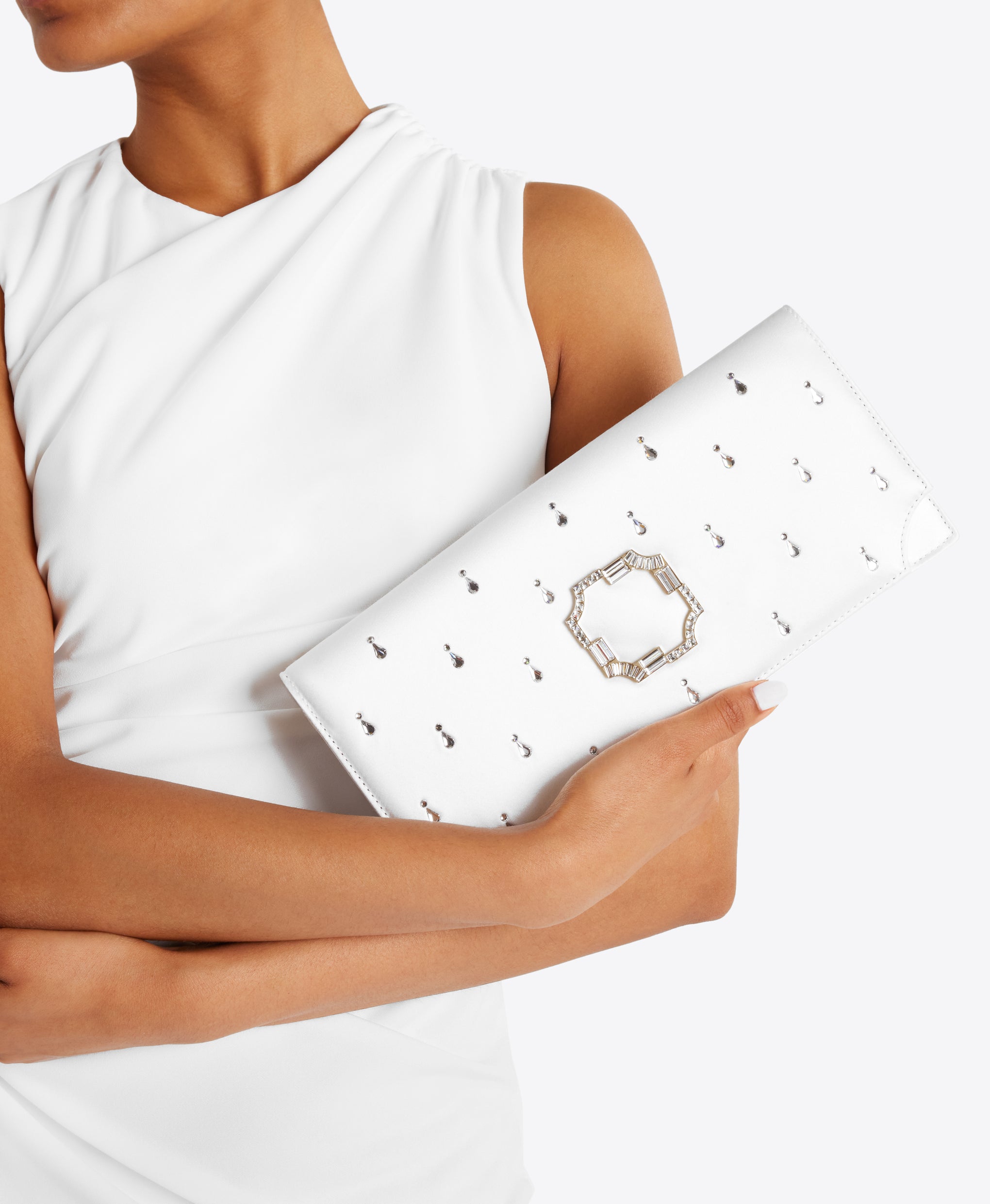 White Satin Clutch Bag with Emebllishments Malone Souliers